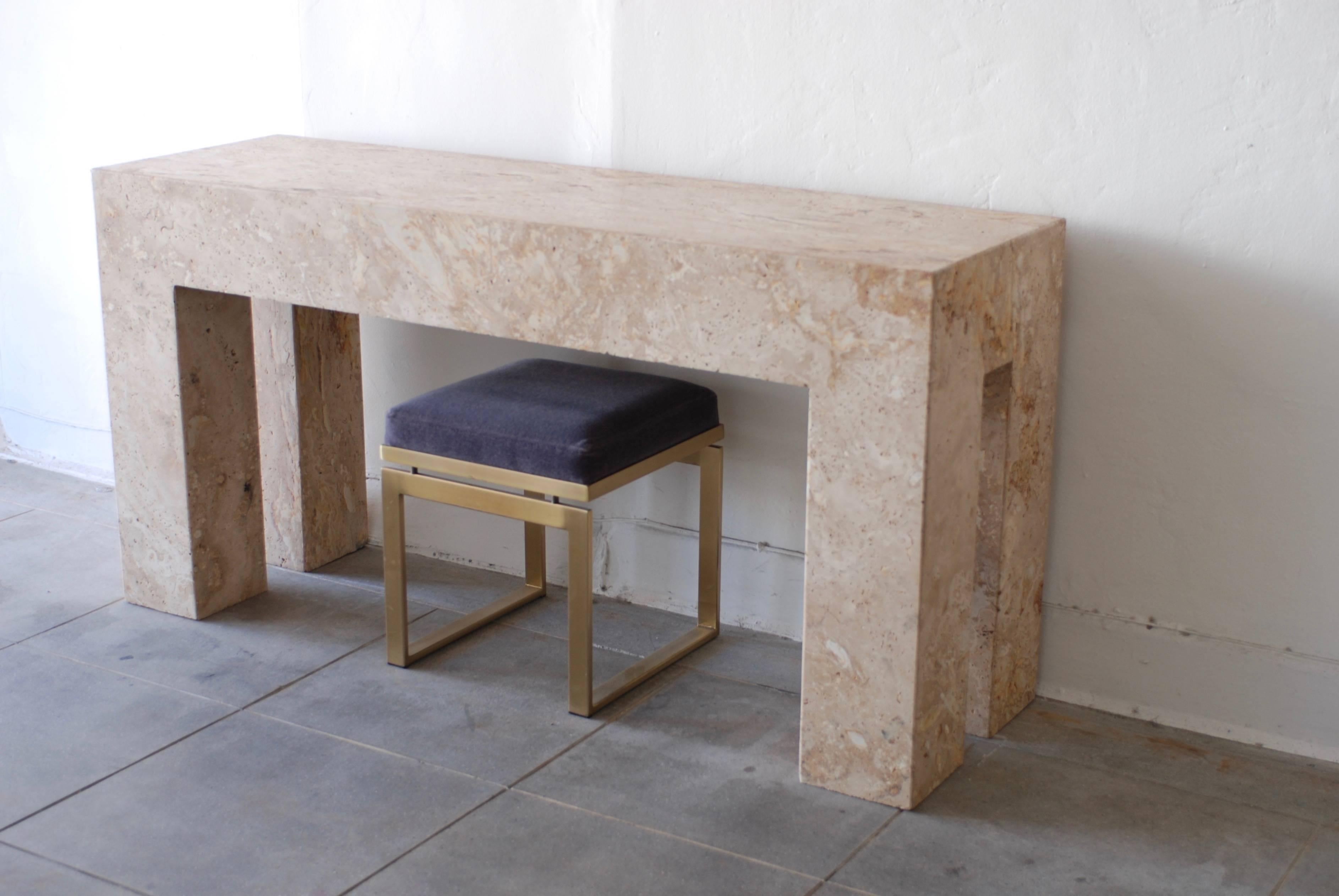 Postmodern Parsons Travertine Console or Entry Table 2