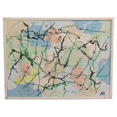 Vintage Post-Modern Pastel Abstraction on Canvas by "LA"
