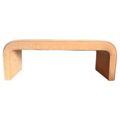 Post Modern Peach Velvet Fabric Waterfall Bench