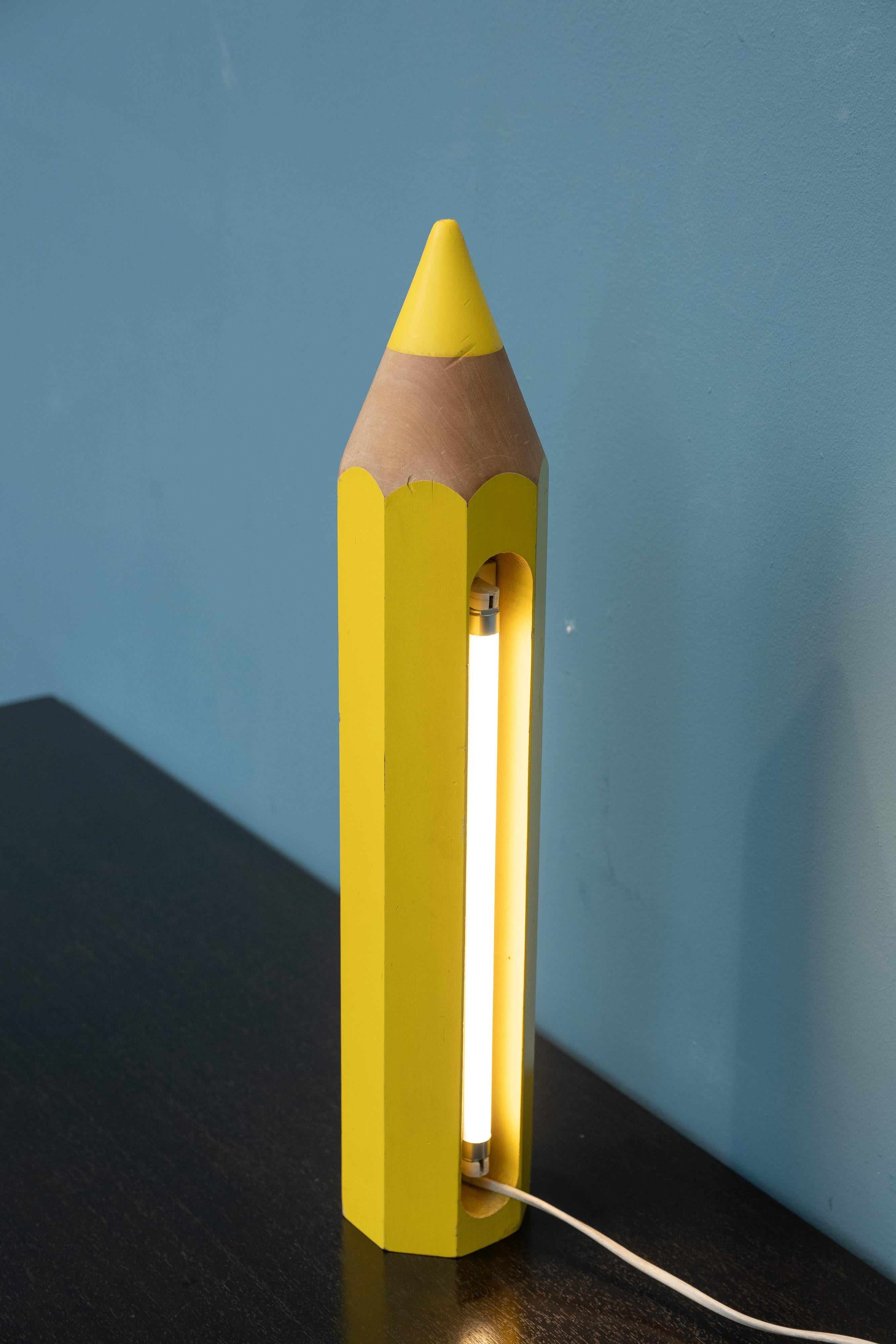 Wood Post Modern Pecil Lamp by Michel Aroutcheff, Ed. Vilac France For Sale