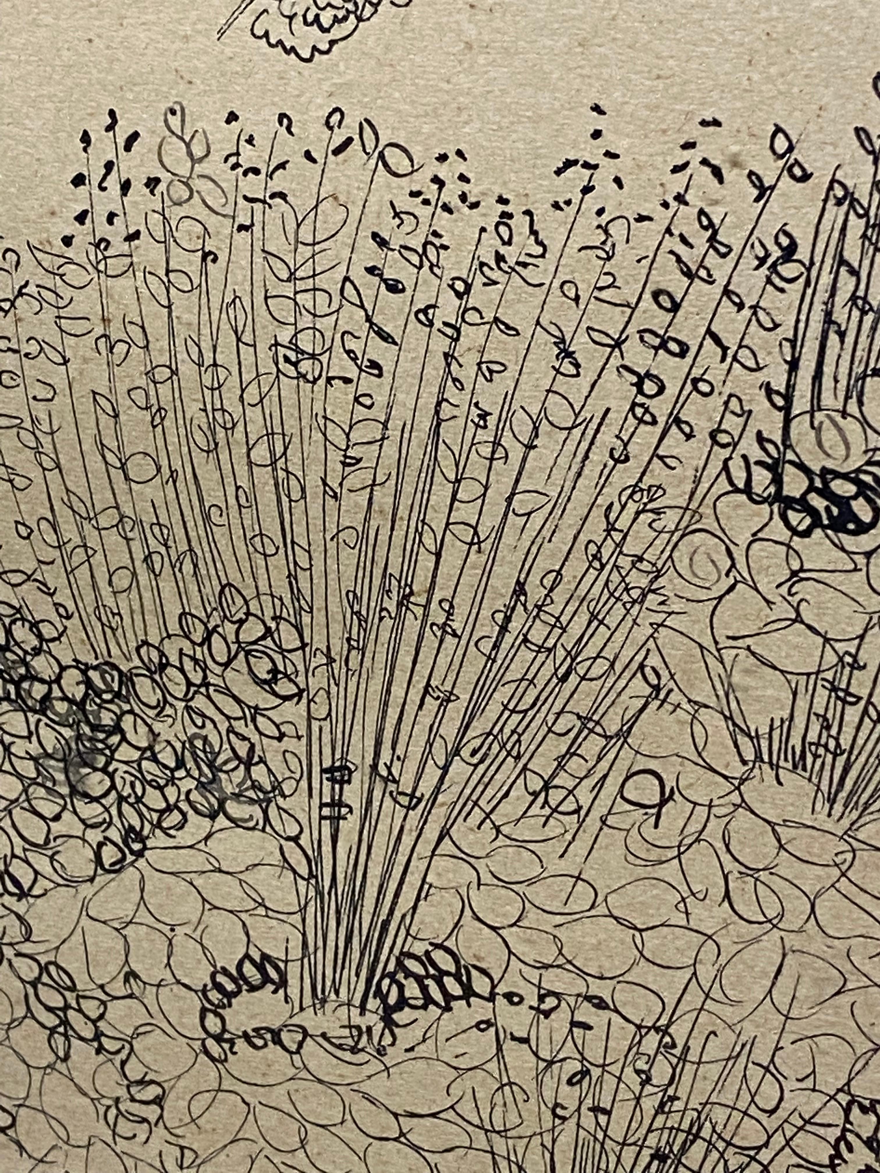 Peinture Illustration d'arbre post-moderne à l' stylo et à l'encre de Geraldine Valentini, 1979 en vente