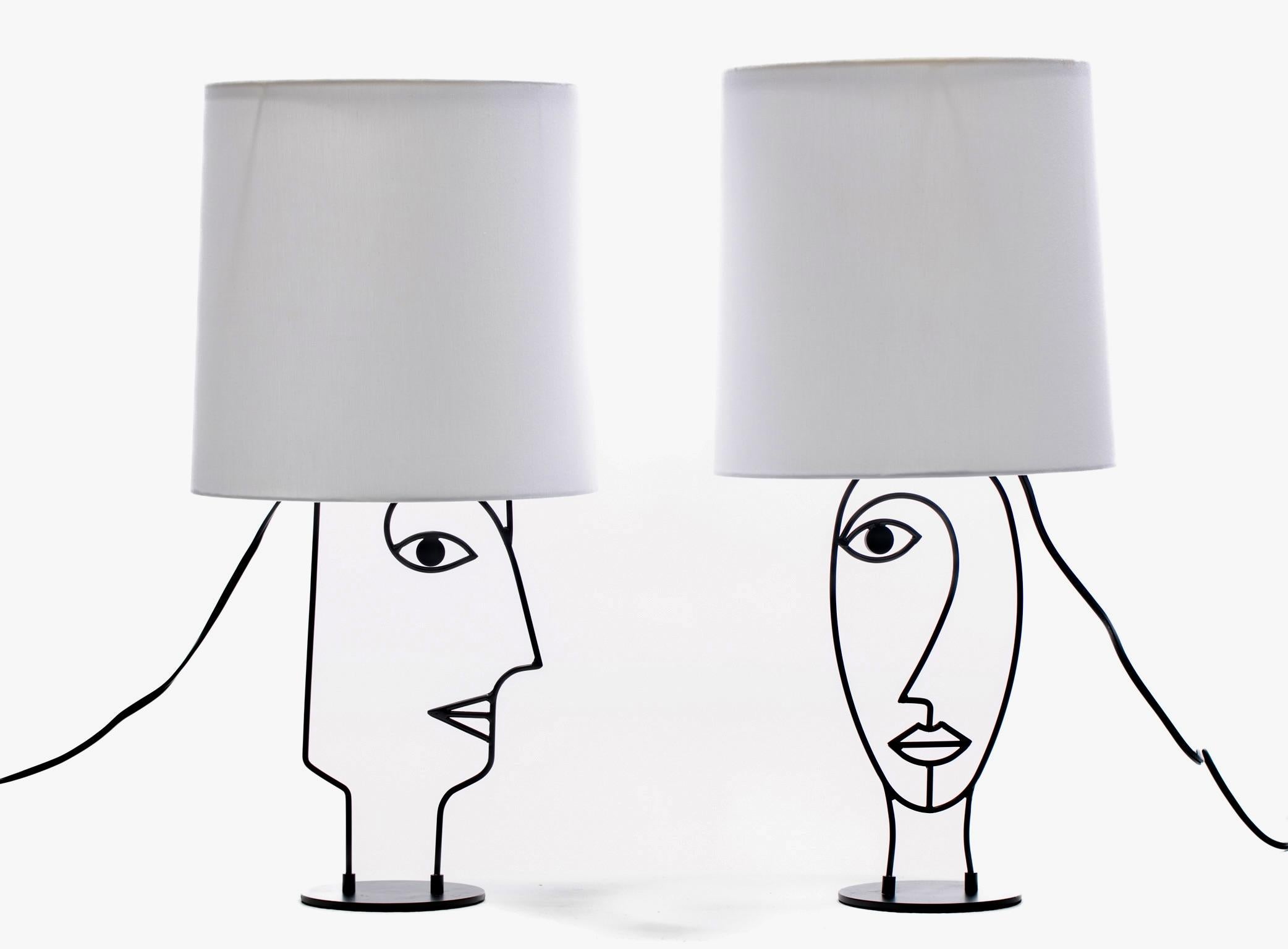 Late 20th Century Post Modern Picasso Facial Silhouette Inspired Table Lamps c. 1990 For Sale