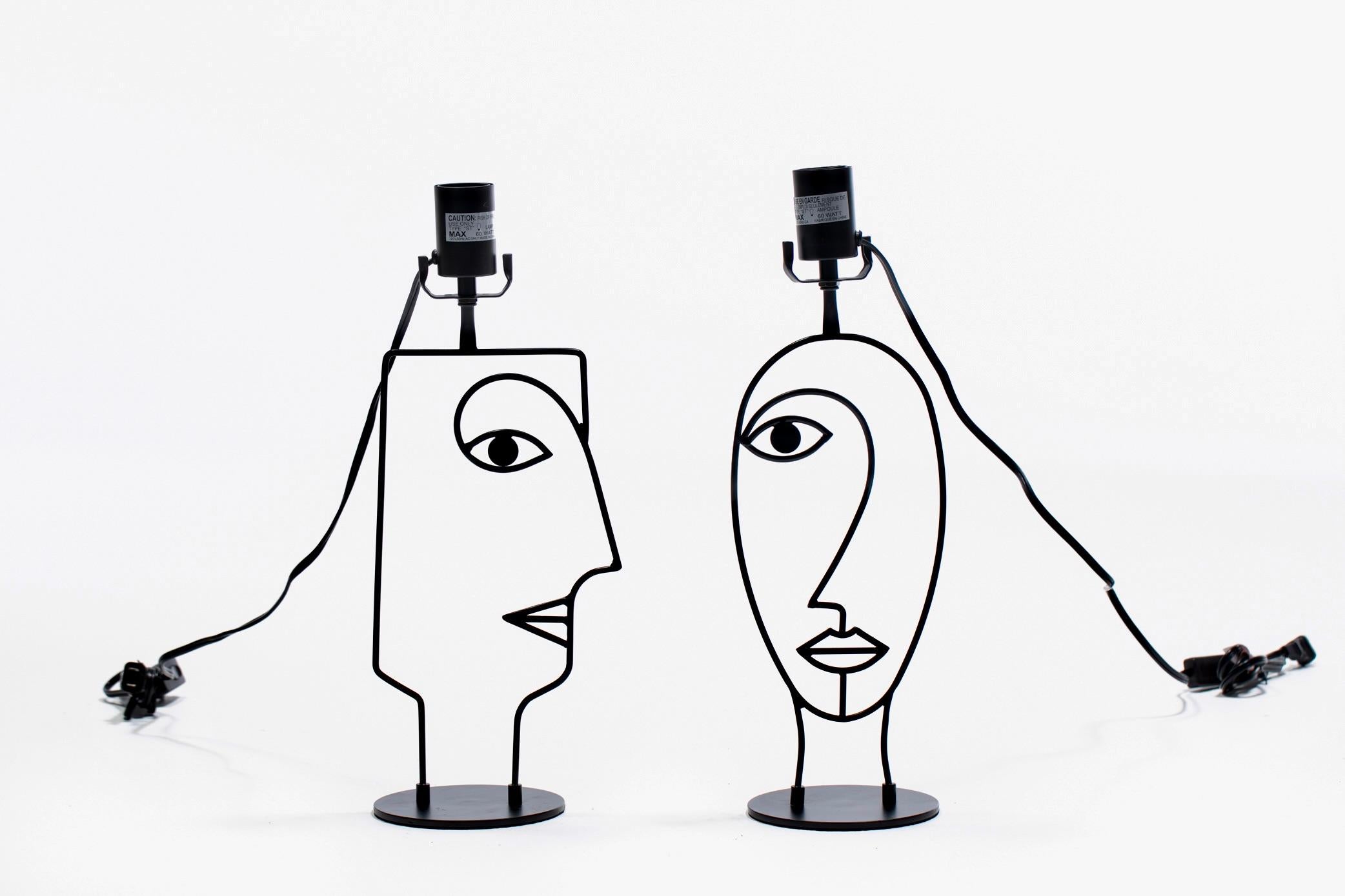 Metal Post Modern Picasso Facial Silhouette Inspired Table Lamps c. 1990 For Sale