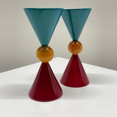 Post Modern Pietro Manzoni "Dopo Cono" Candlesticks for Vietri, Italy, 1980s