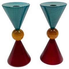 Post Modern Pietro Manzoni "Dopo Cono" Candlesticks for Vietri, Italy, 1980s