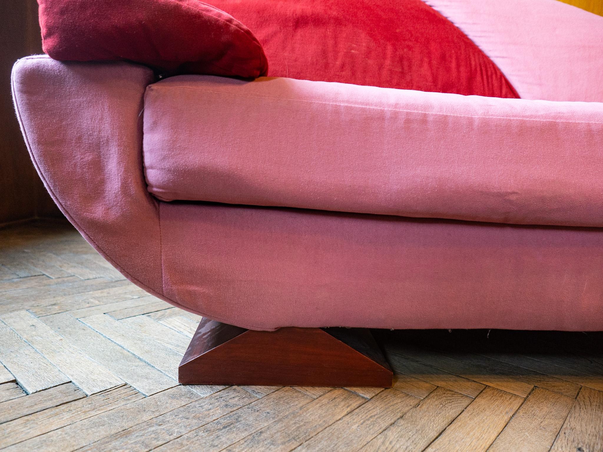 Post-Modern Pink and Red Alcantara Sofas, Italy, 1980s For Sale 5