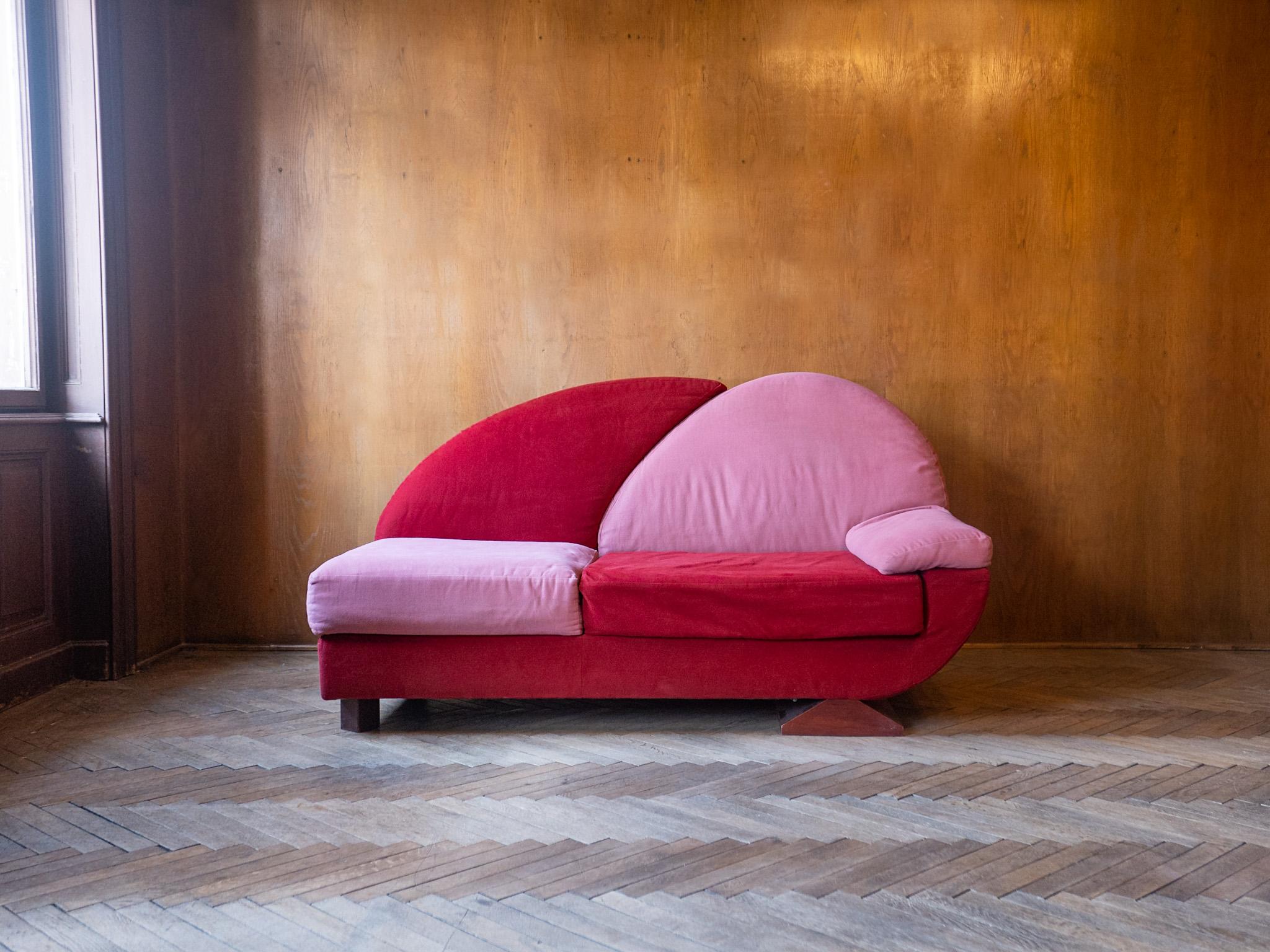 Italian Post-Modern Pink and Red Alcantara Sofas, Italy, 1980s For Sale
