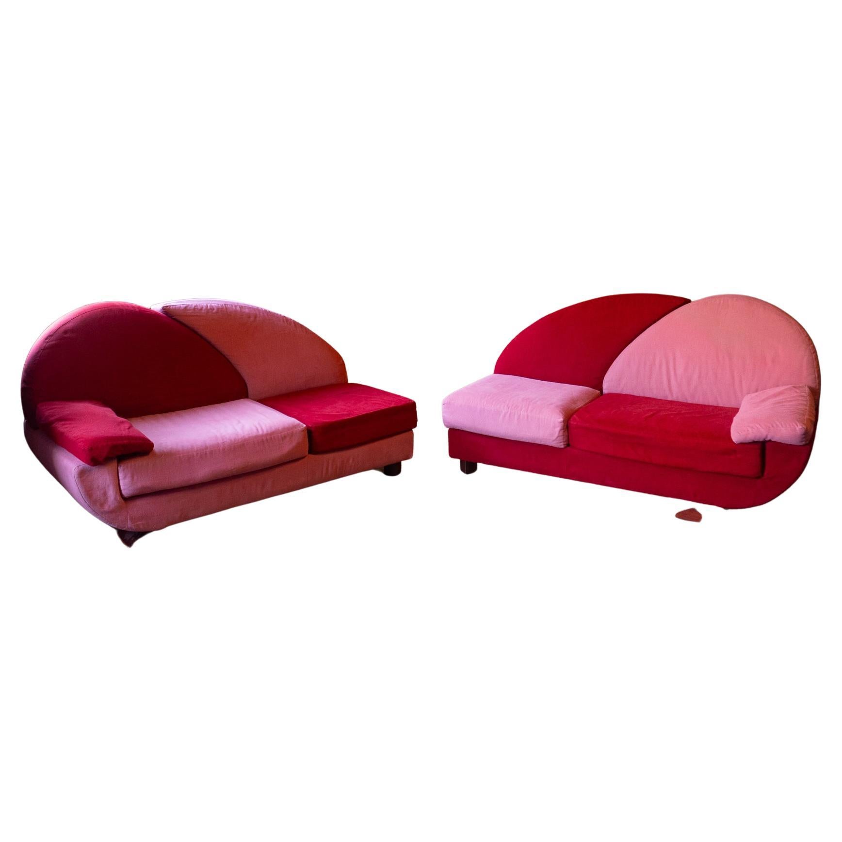 Post-modern pink and red Alcantara sofas, Italy 1980s

This rare set of pink and red postmodern sofas have a unique look: their brightly coloured cushions can be put together to form several colour combinations similar to a colourful geometric