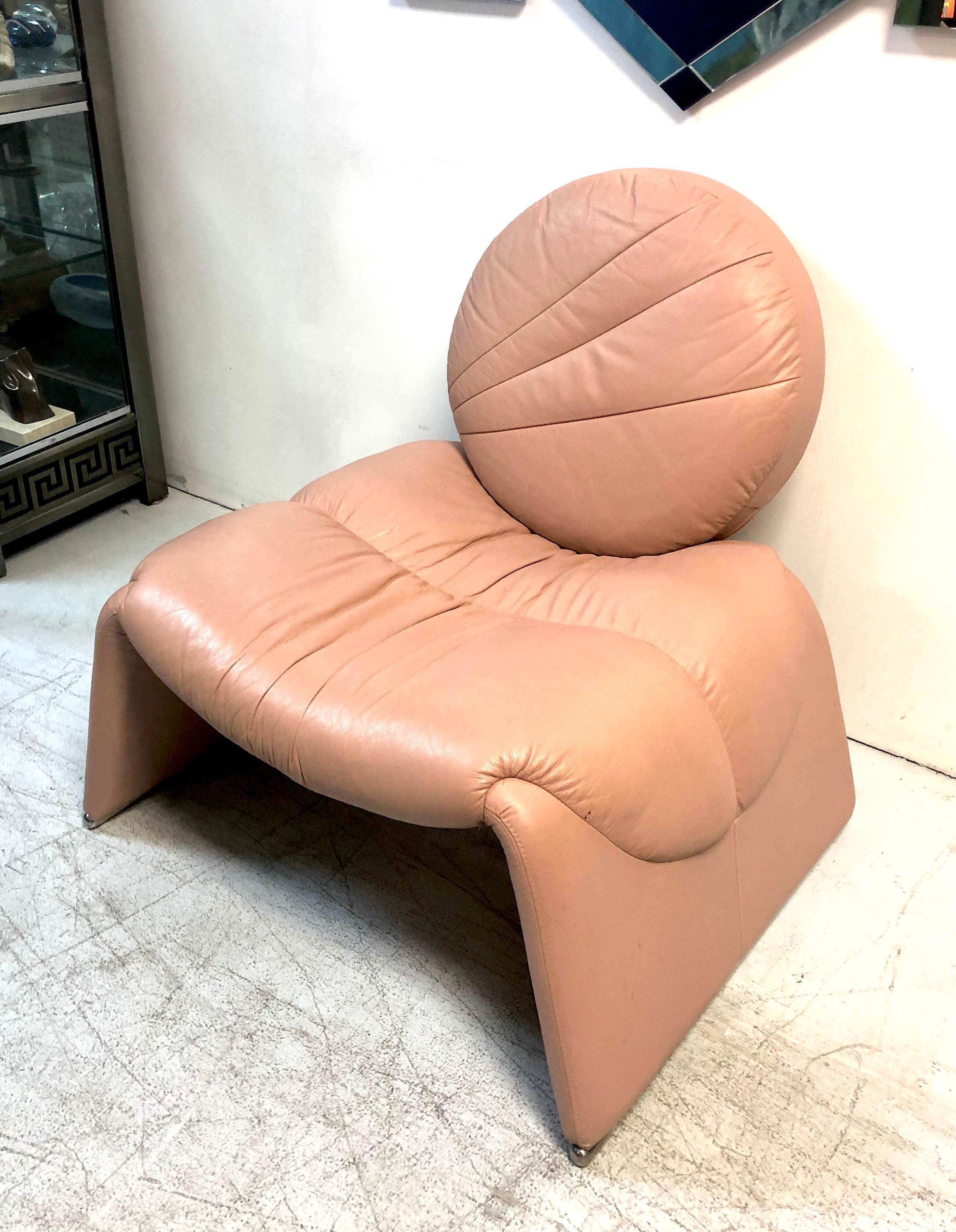 Italian Postmodern Pink Leather Lounge Chair, 1980s