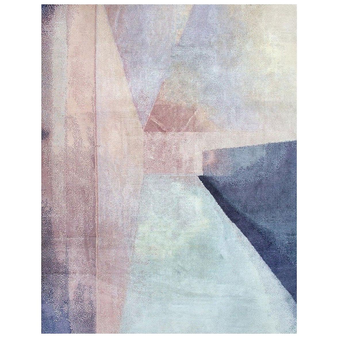Alfombra Postmoderna Anudada a Mano de Lana y Seda Rosa Rosa Light Azul Púrpura en venta