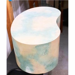 Postmodern Plaster Plinth Gloss Sky-Scape Kidney End Table Karl Springer Style