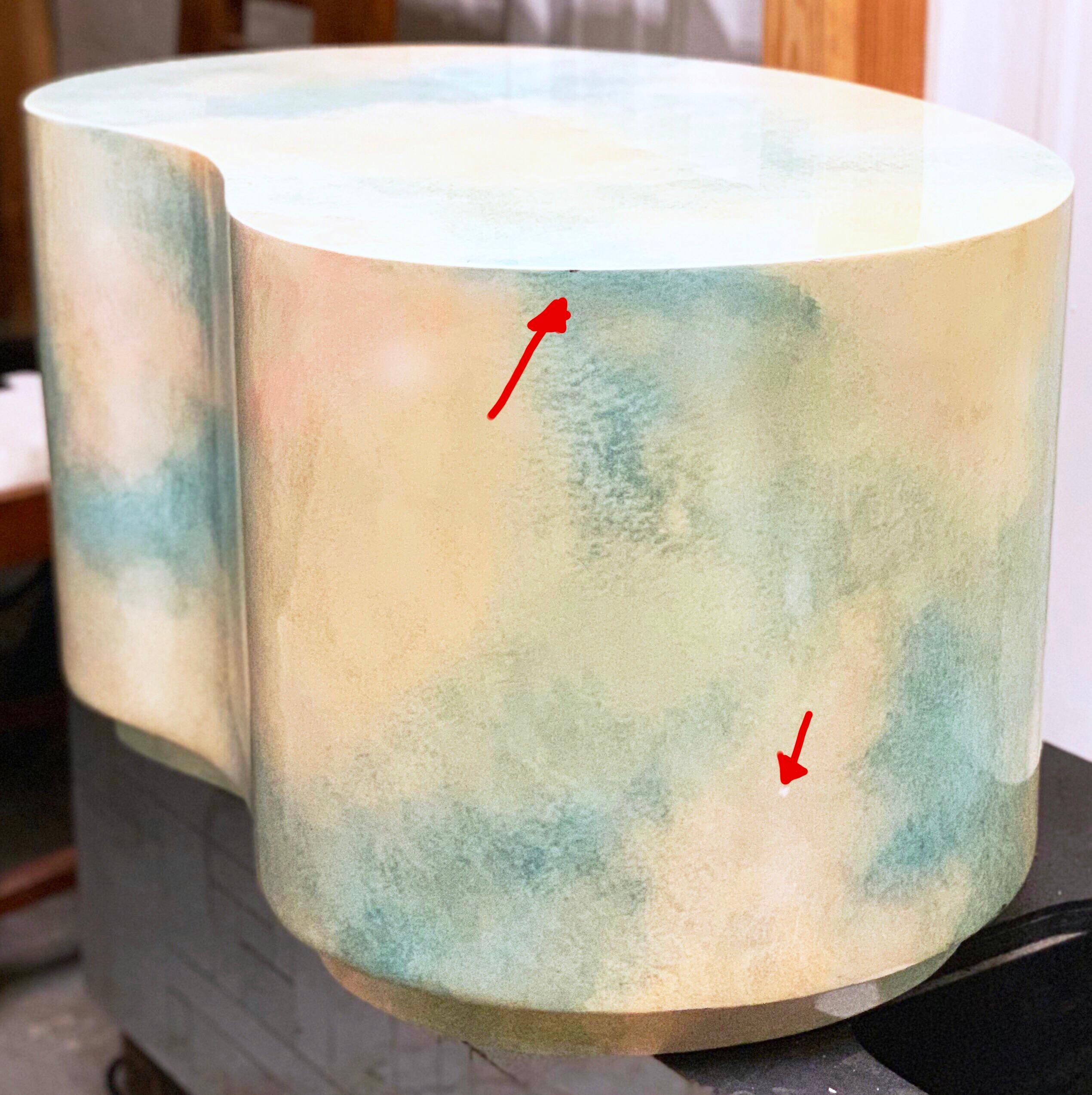 Mid-Century Modern Postmodern Plaster Plinth Gloss Sky-Scape Kidney End Table Karl Springer Style