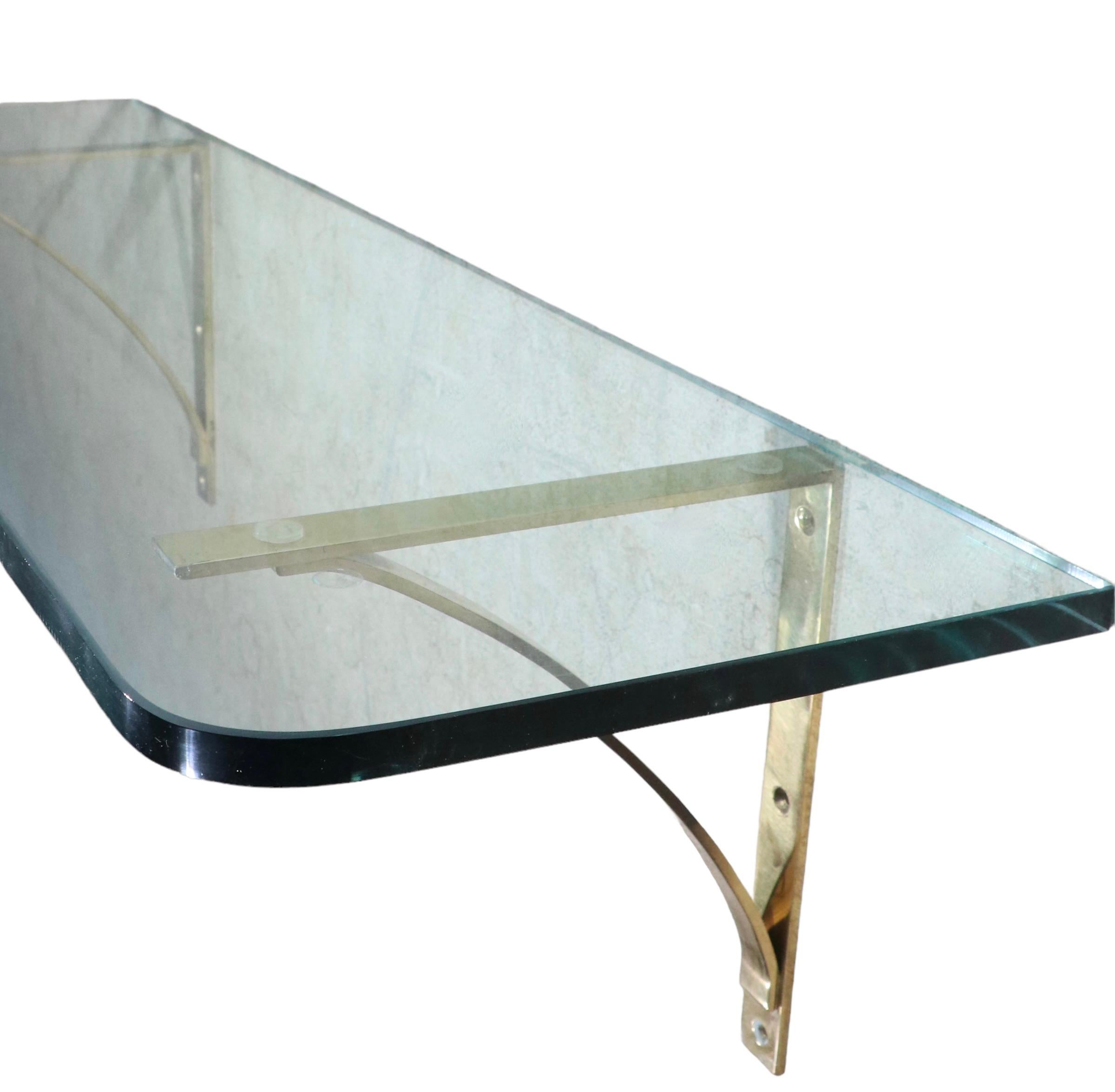 Post Modern Plate Glass and Brass Wall Mount Shelf, C. 1970's For Sale 8