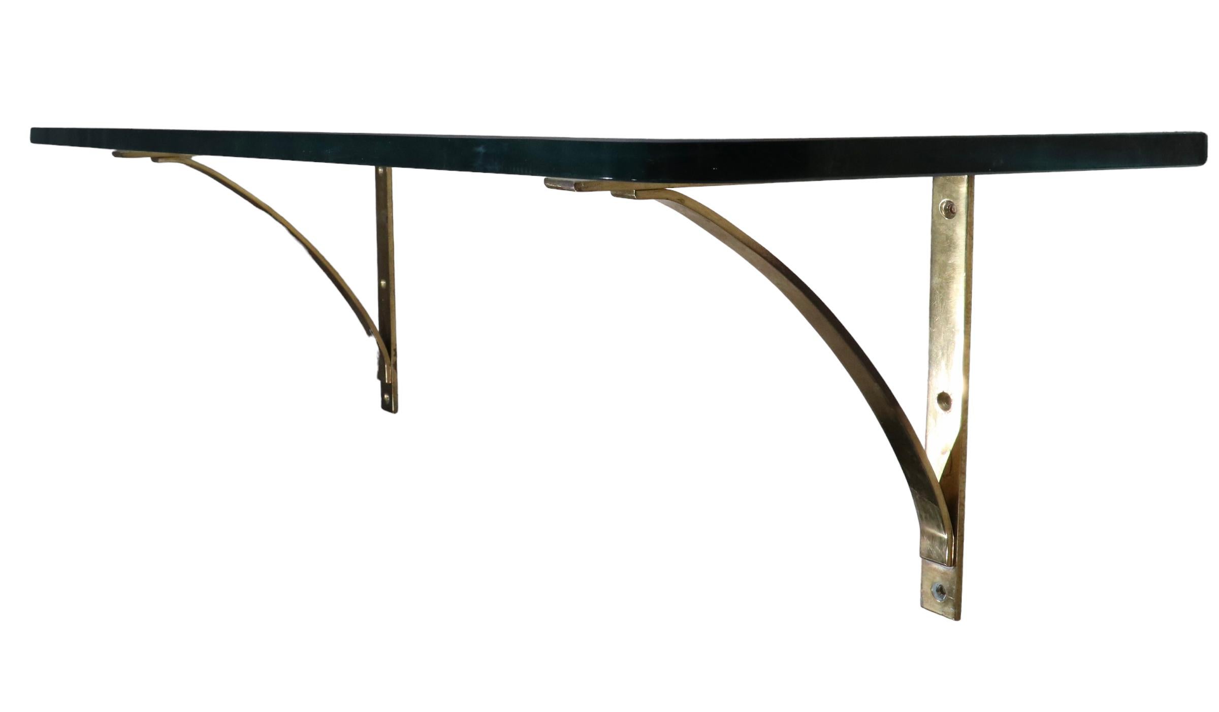 Post Modern Plate Glass and Brass Wall Mount Shelf, C. 1970's For Sale 9