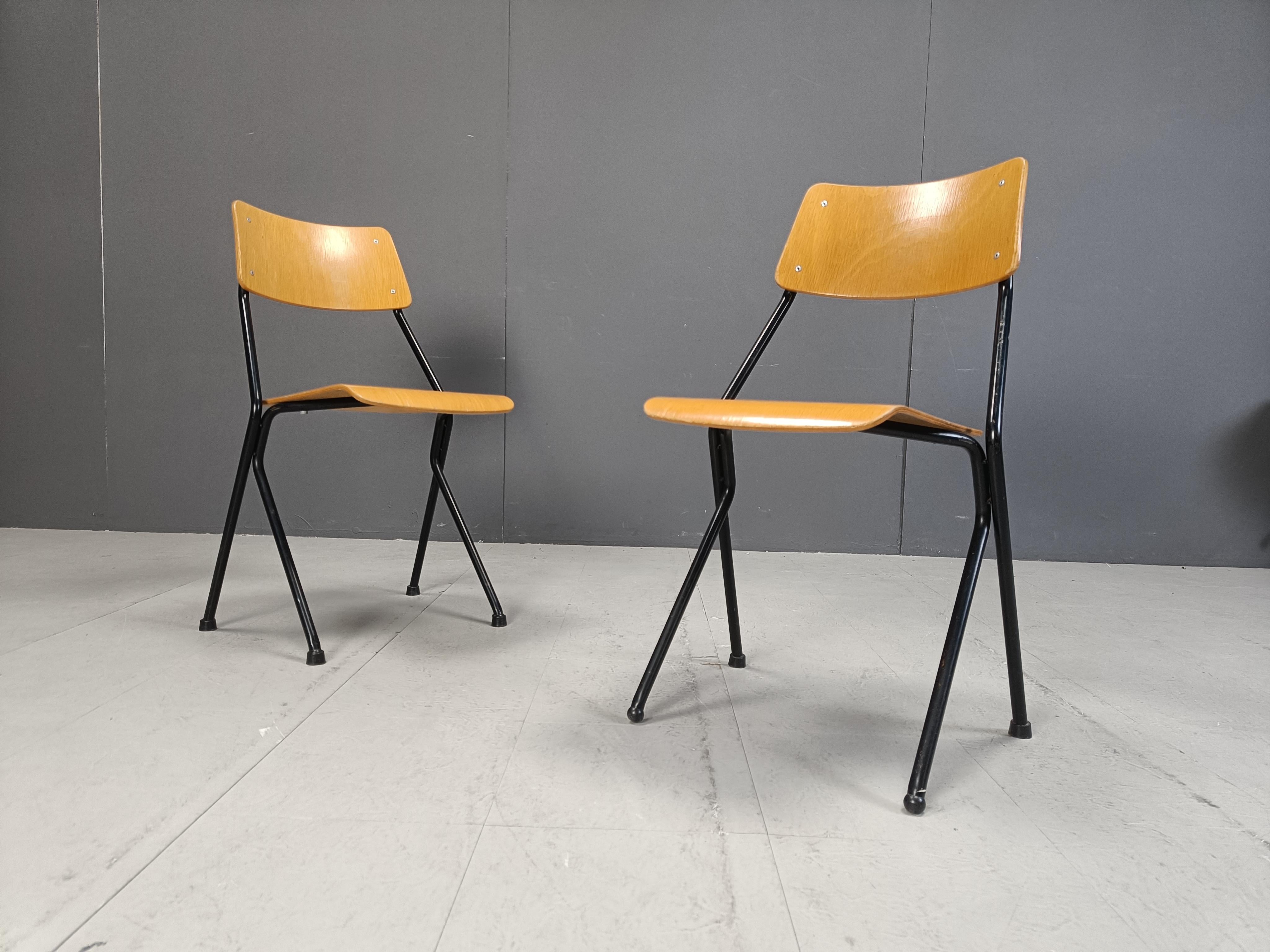 Metal Post modern plywood dining chairs, 1970s For Sale