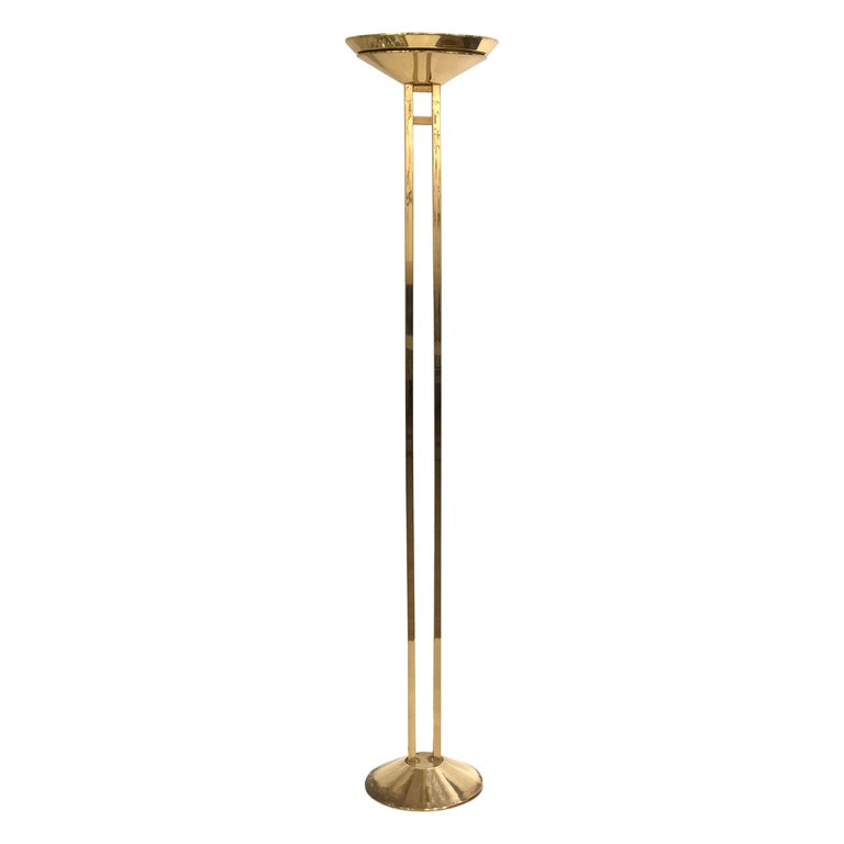 Postmodern Polished Brass Torchiere, Polished Brass Floor Lamp