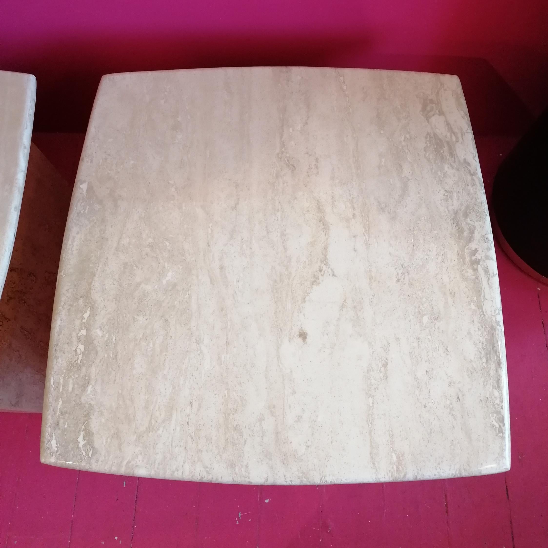 Post modern polished travertine side or end tables, USA 1980s, two available For Sale 3