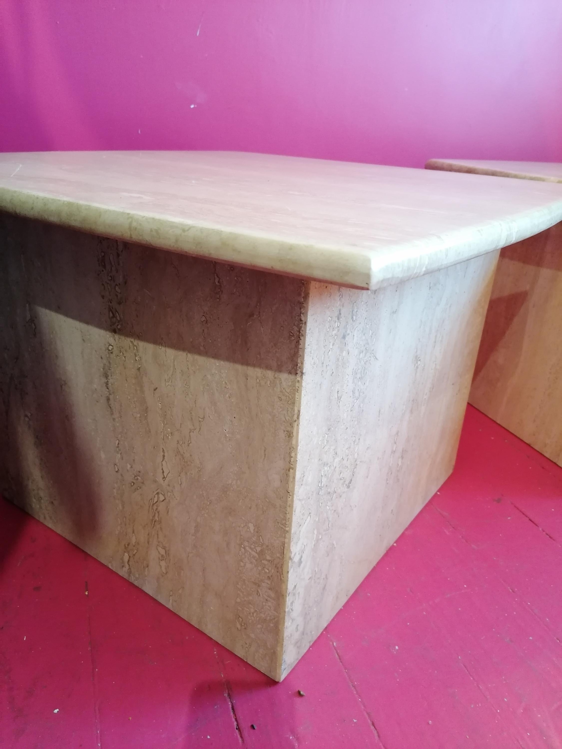 Post modern polished travertine side or end tables, USA 1980s, two available For Sale 4