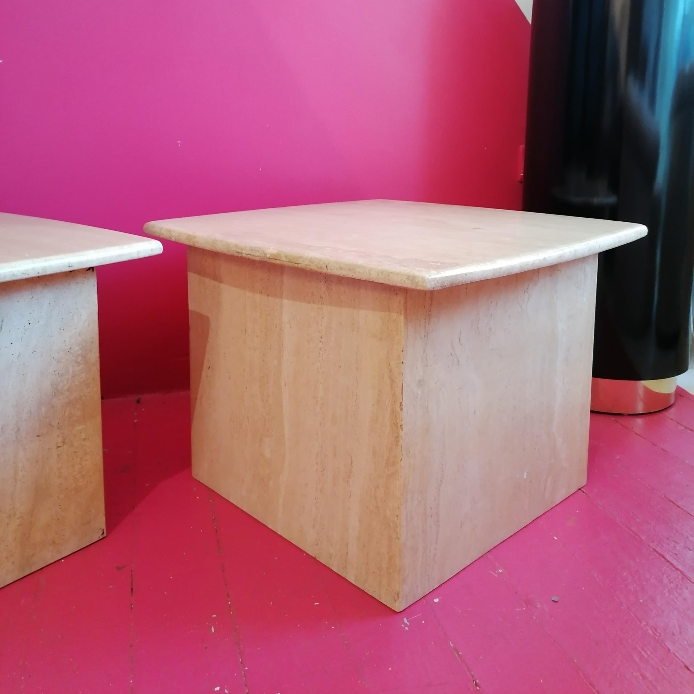 Post modern polished travertine side or end tables, USA 1980s, two available For Sale 5