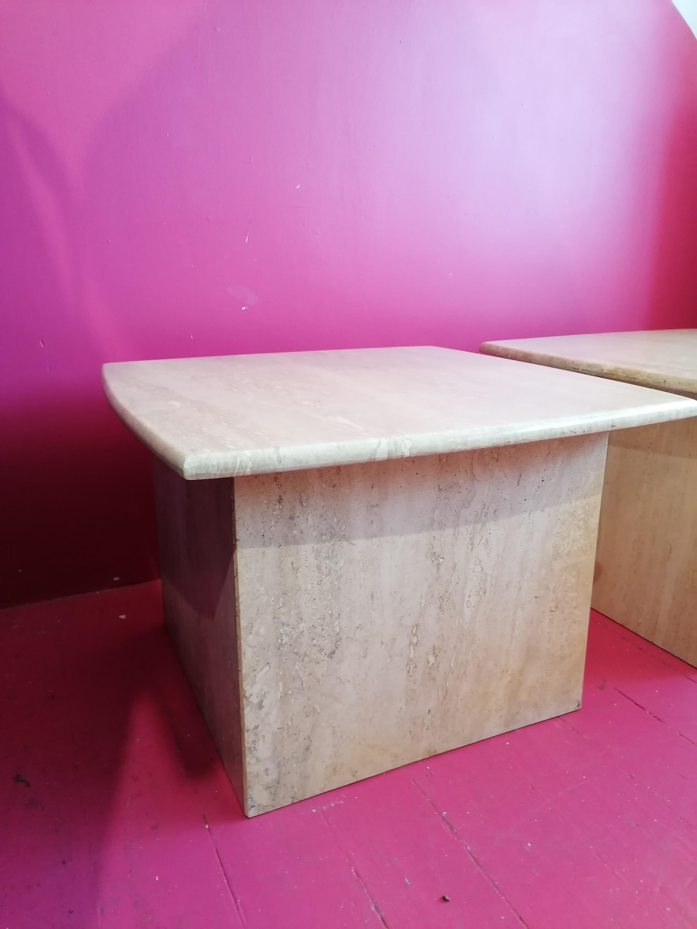 Post modern polished travertine side or end tables, USA 1980s, two available For Sale 6
