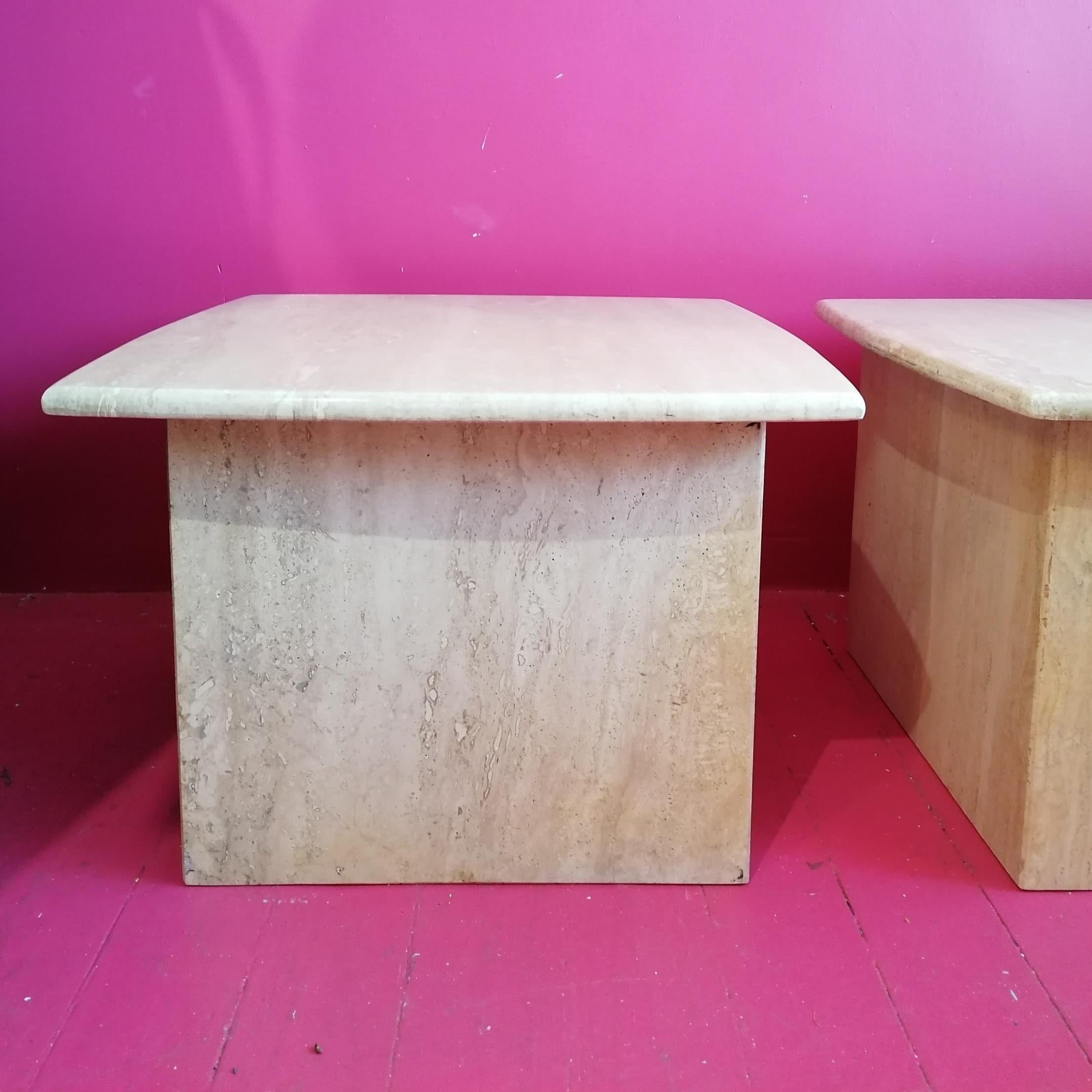 Post modern polished travertine side or end tables, USA 1980s, two available For Sale 7
