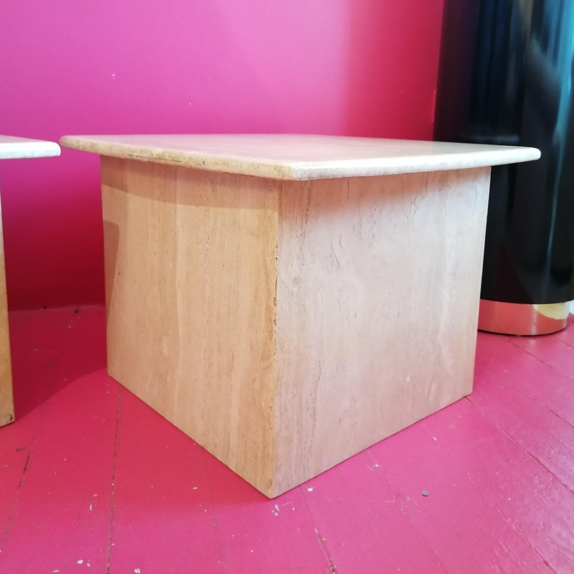 Post modern polished travertine side or end tables, USA 1980s, two available For Sale 8