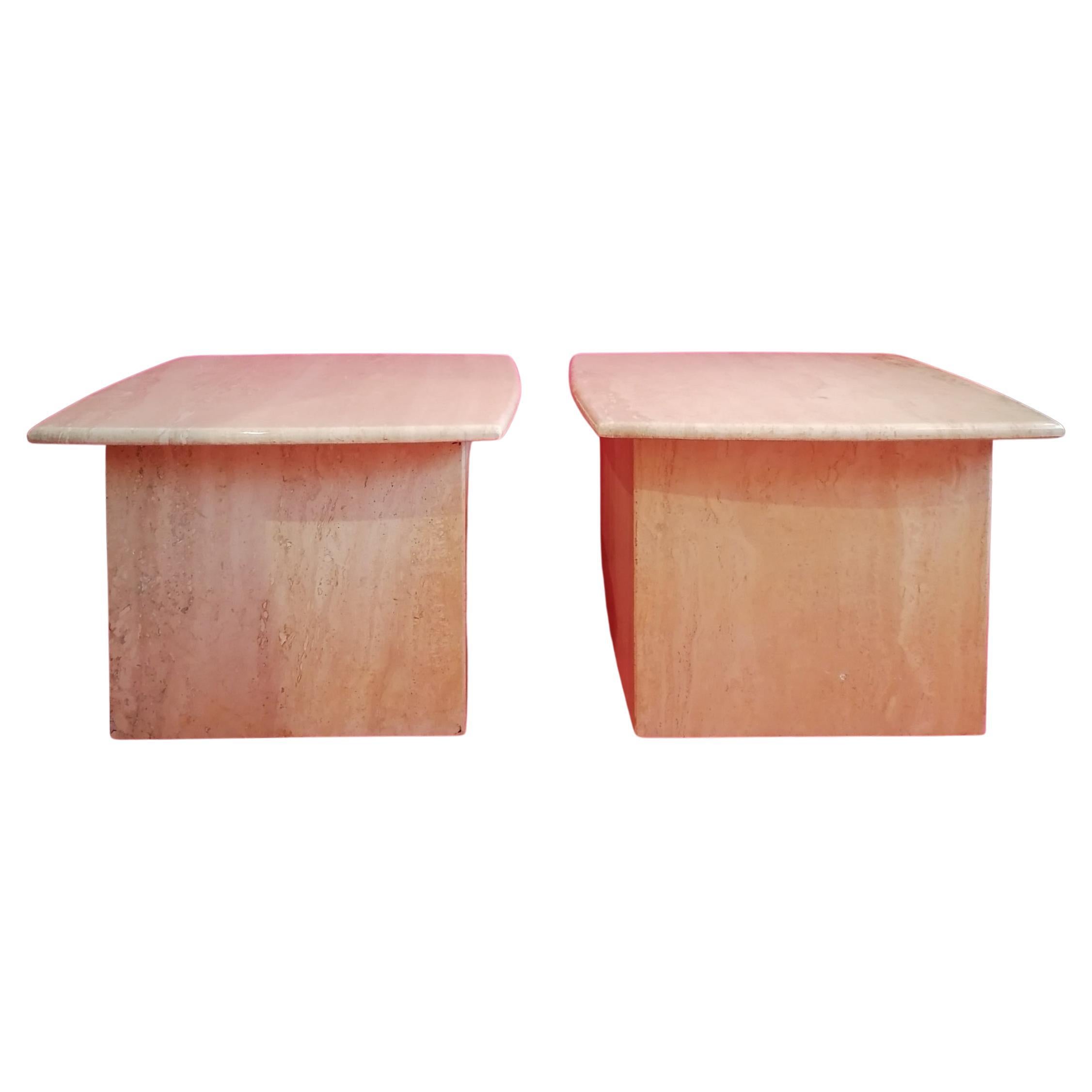 Post-Modern Post modern polished travertine side or end tables, USA 1980s, two available For Sale