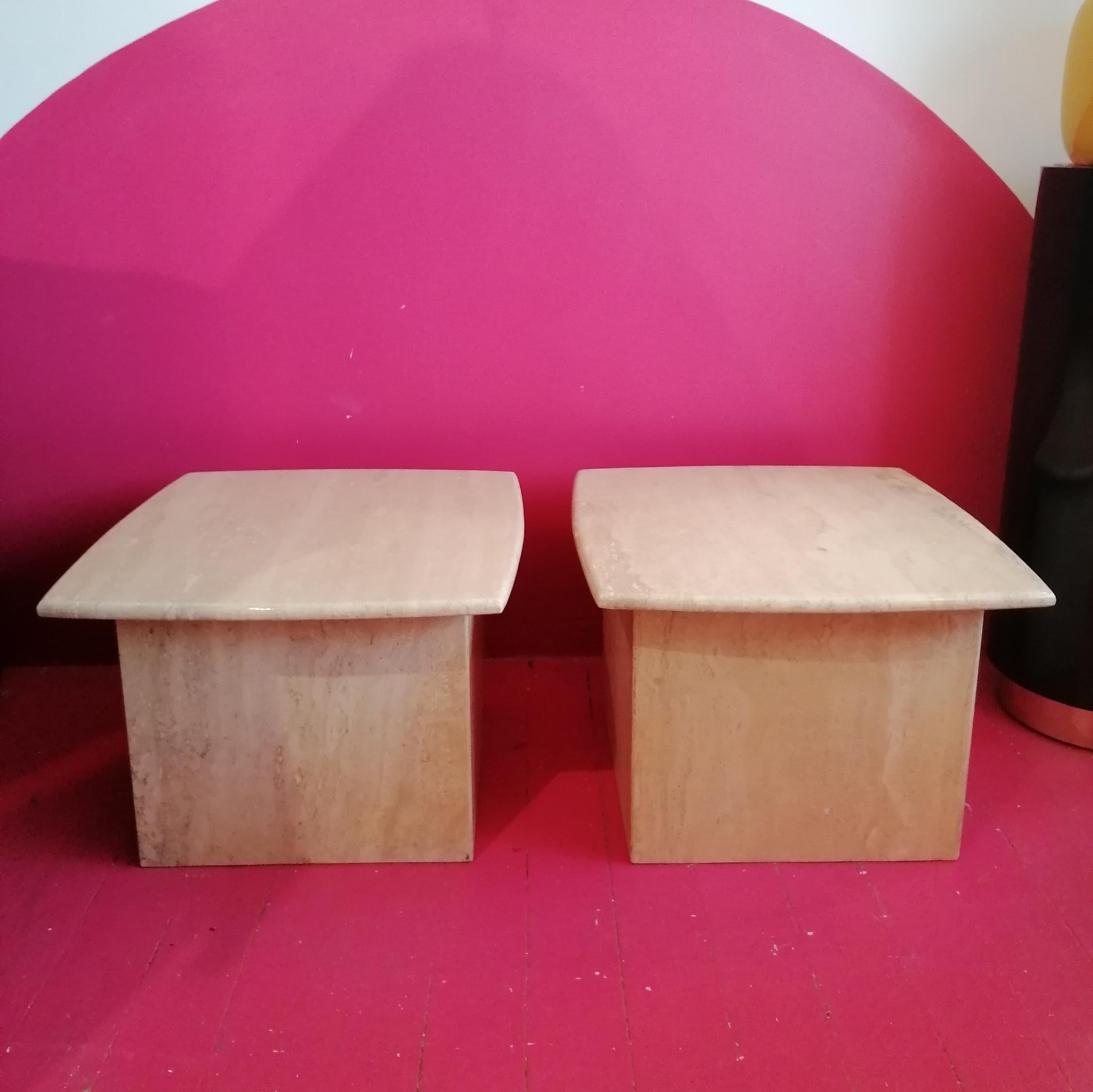 American Post modern polished travertine side or end tables, USA 1980s, two available For Sale