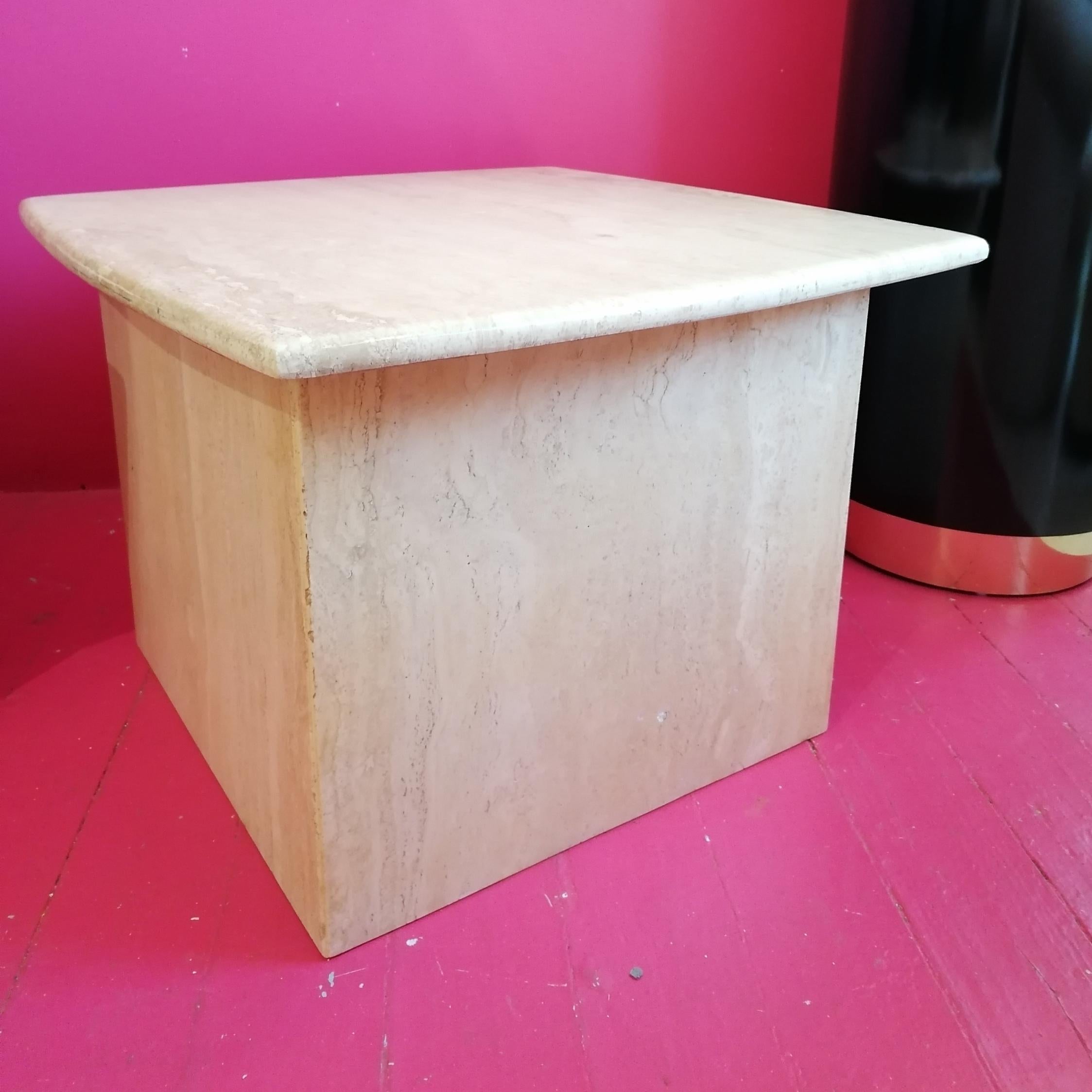 Post modern polished travertine side or end tables, USA 1980s, two available For Sale 1