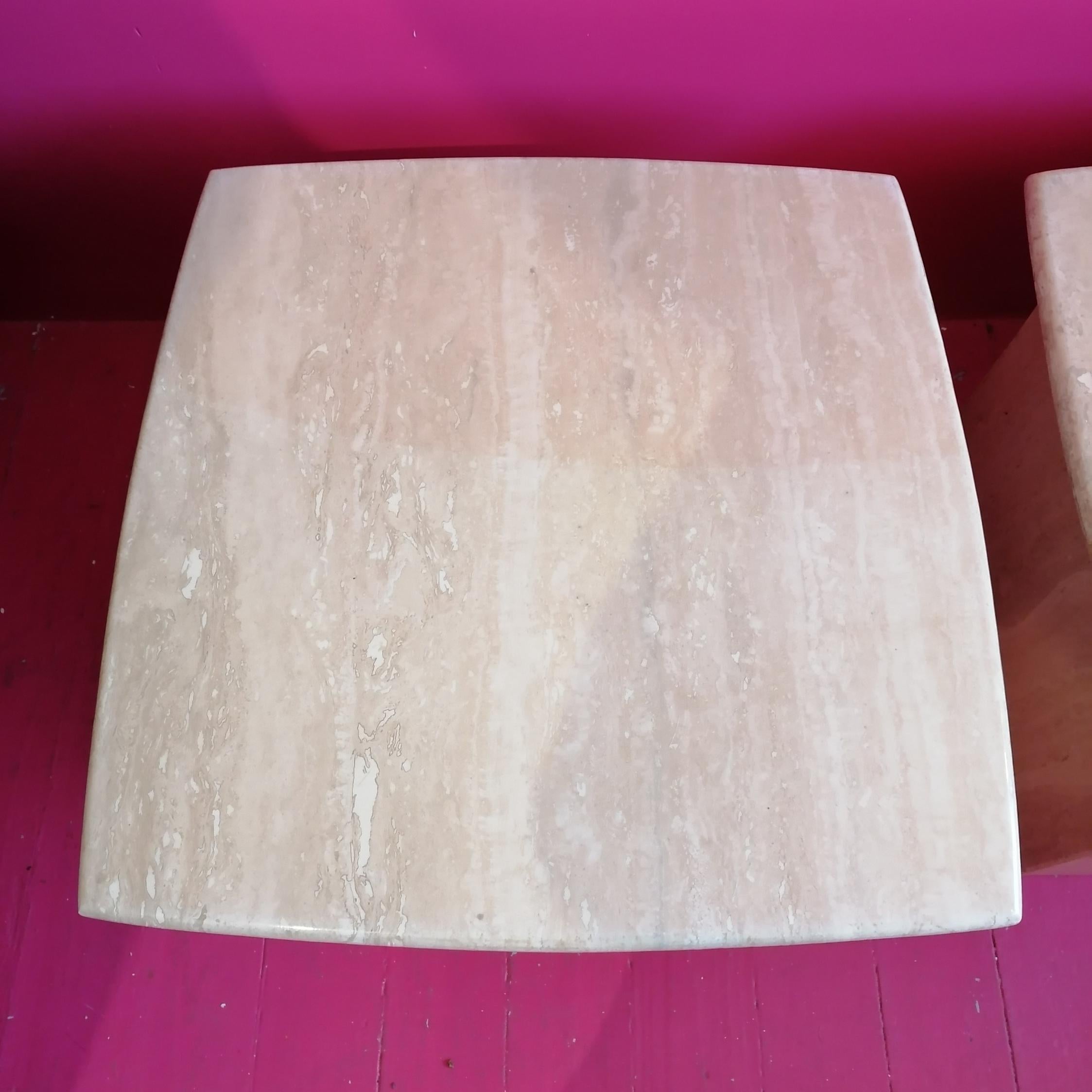 Post modern polished travertine side or end tables, USA 1980s, two available For Sale 2