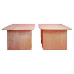 Vintage Post modern polished travertine side or end tables, USA 1980s, two available