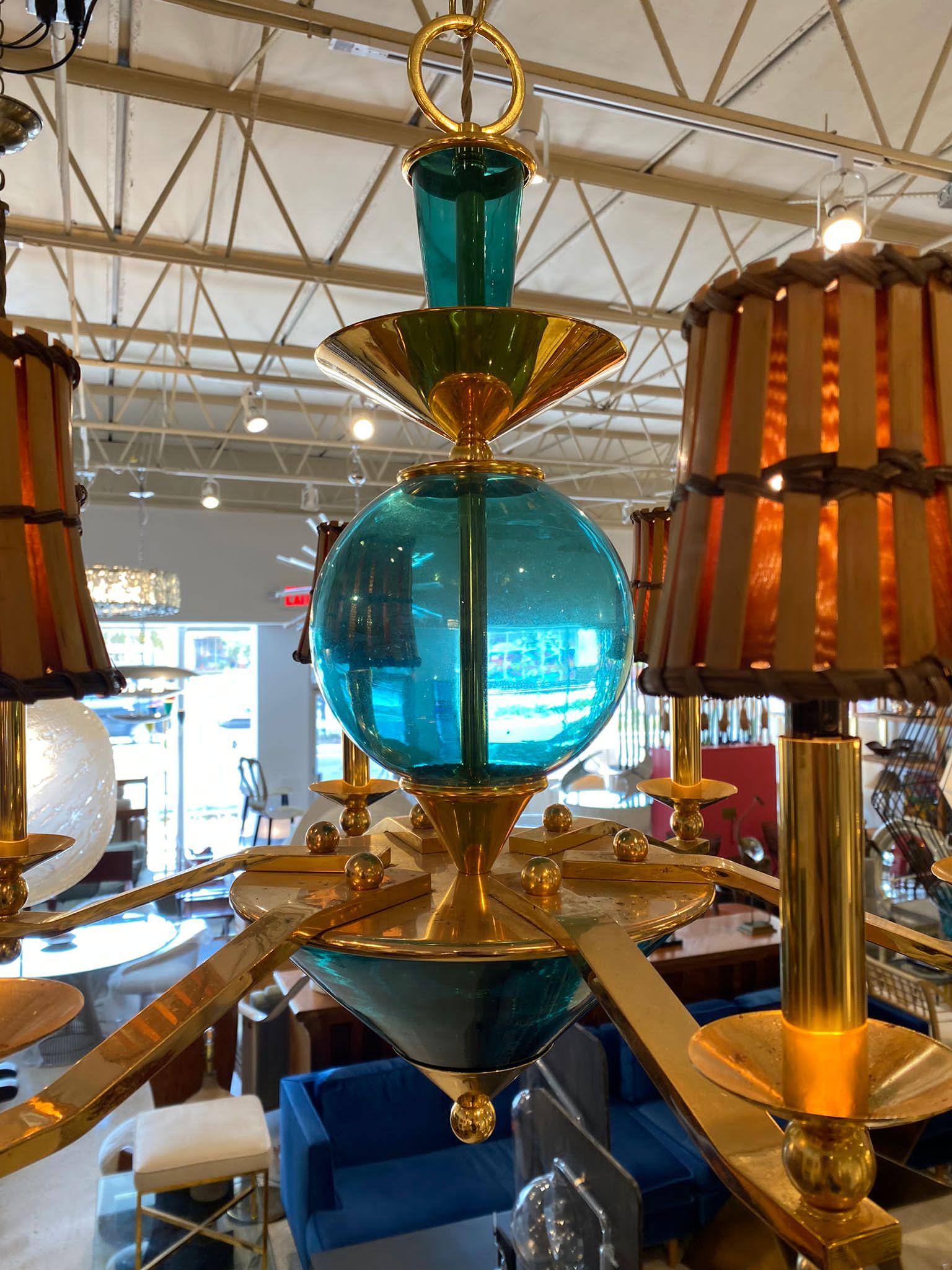 Late 20th Century Post Modern Ponti-Style 6-Light Chandelier