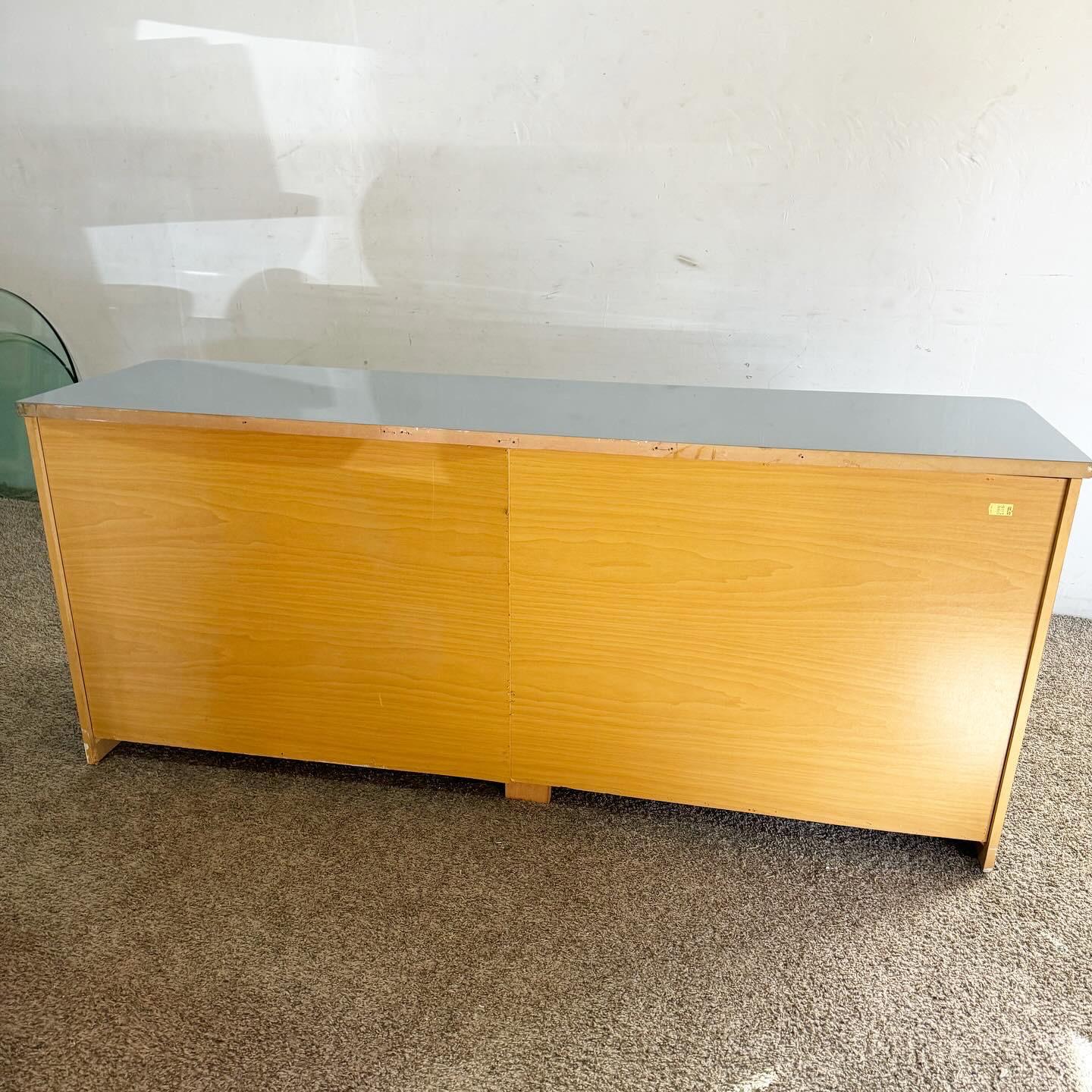 Italian Postmodern Baby Blue Lacquered Dresser With Gold Accent For Sale 3