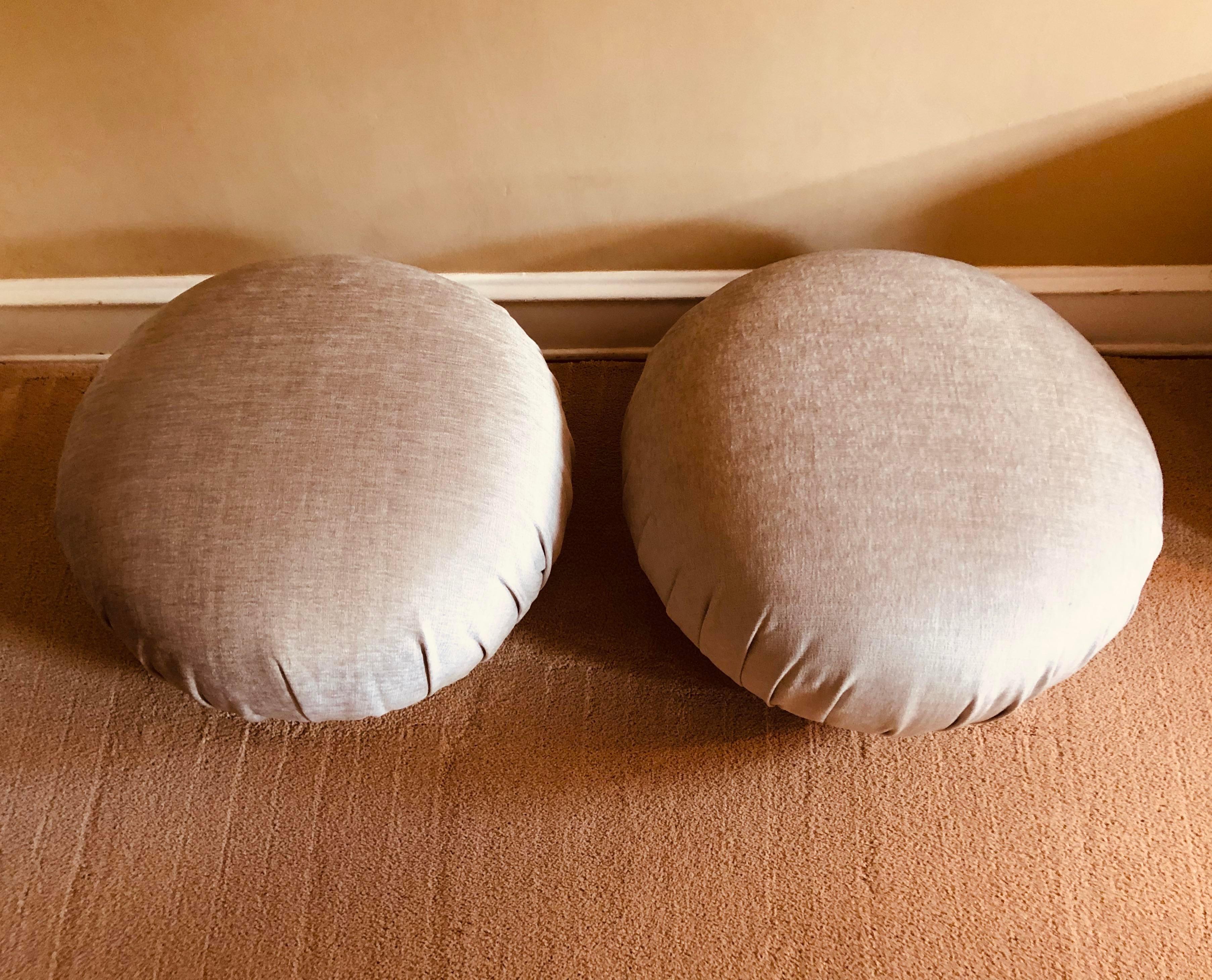 Post-Modern A Pair of Large Pouf Ottomans in fresh Knoll Fabric