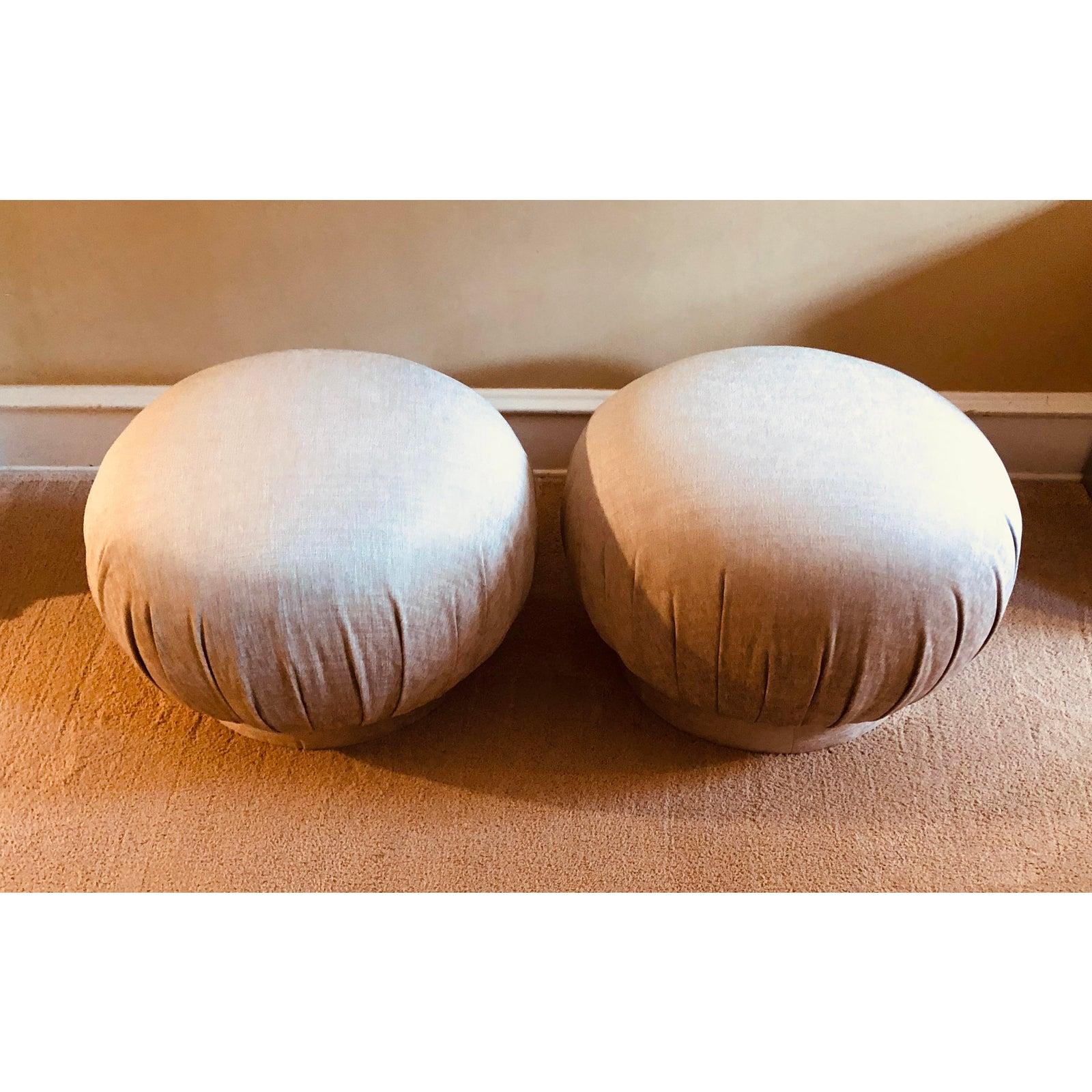 American A Pair of Large Pouf Ottomans in fresh Knoll Fabric
