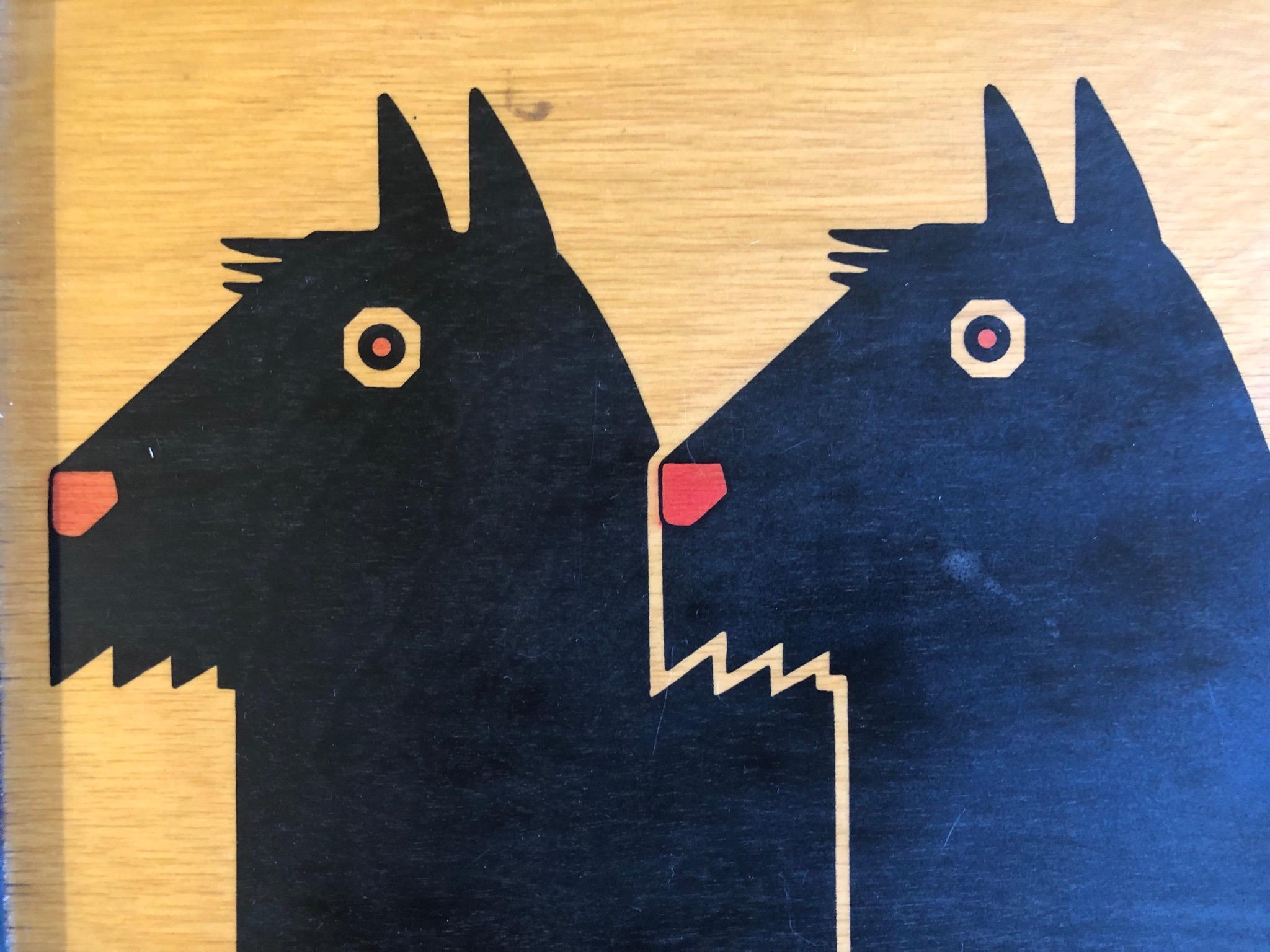 Post-Modern Postmodern Print on Wood 1984 by Taylor & NG Terrier Dogs