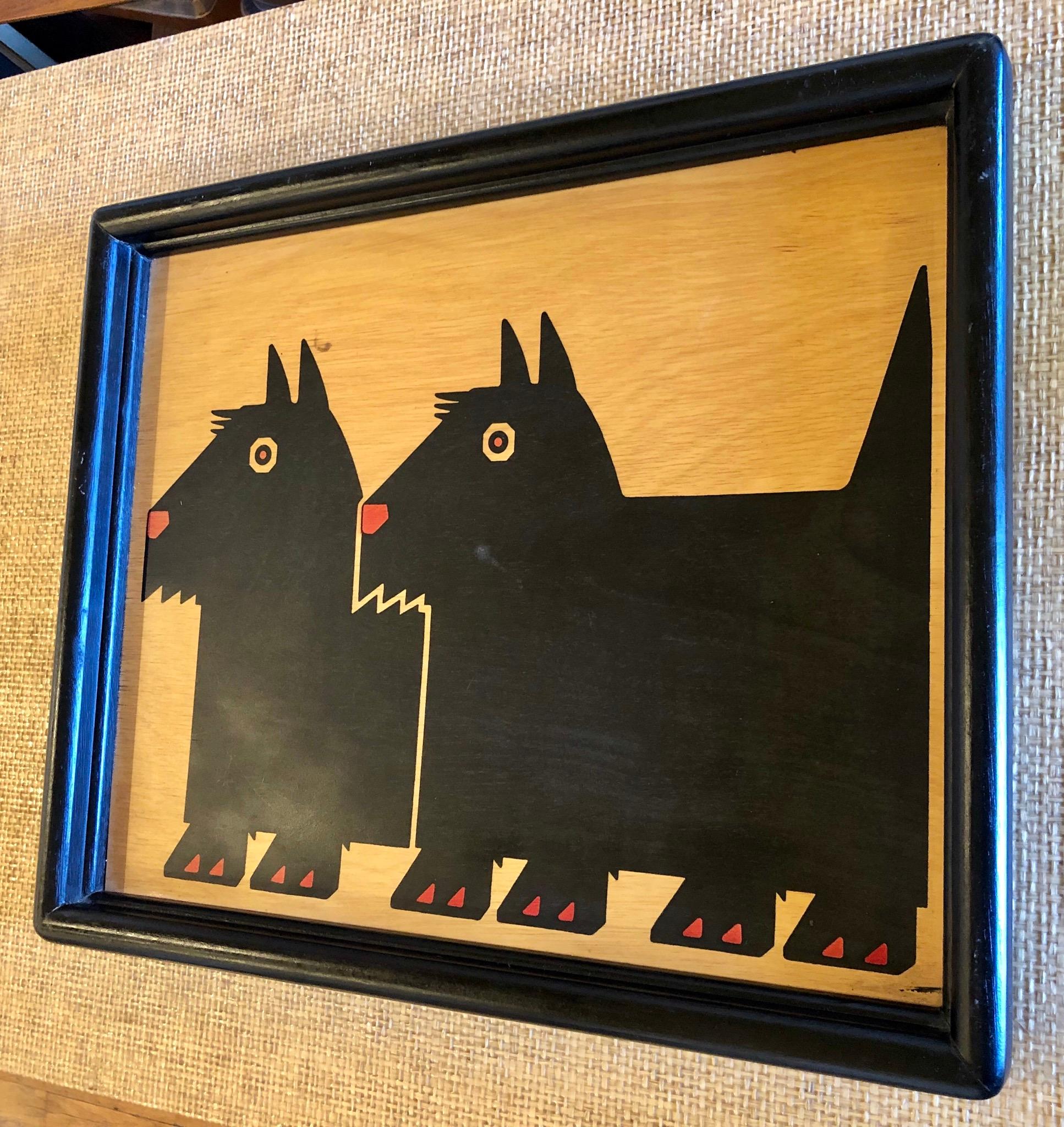 American Postmodern Print on Wood 1984 by Taylor & NG Terrier Dogs