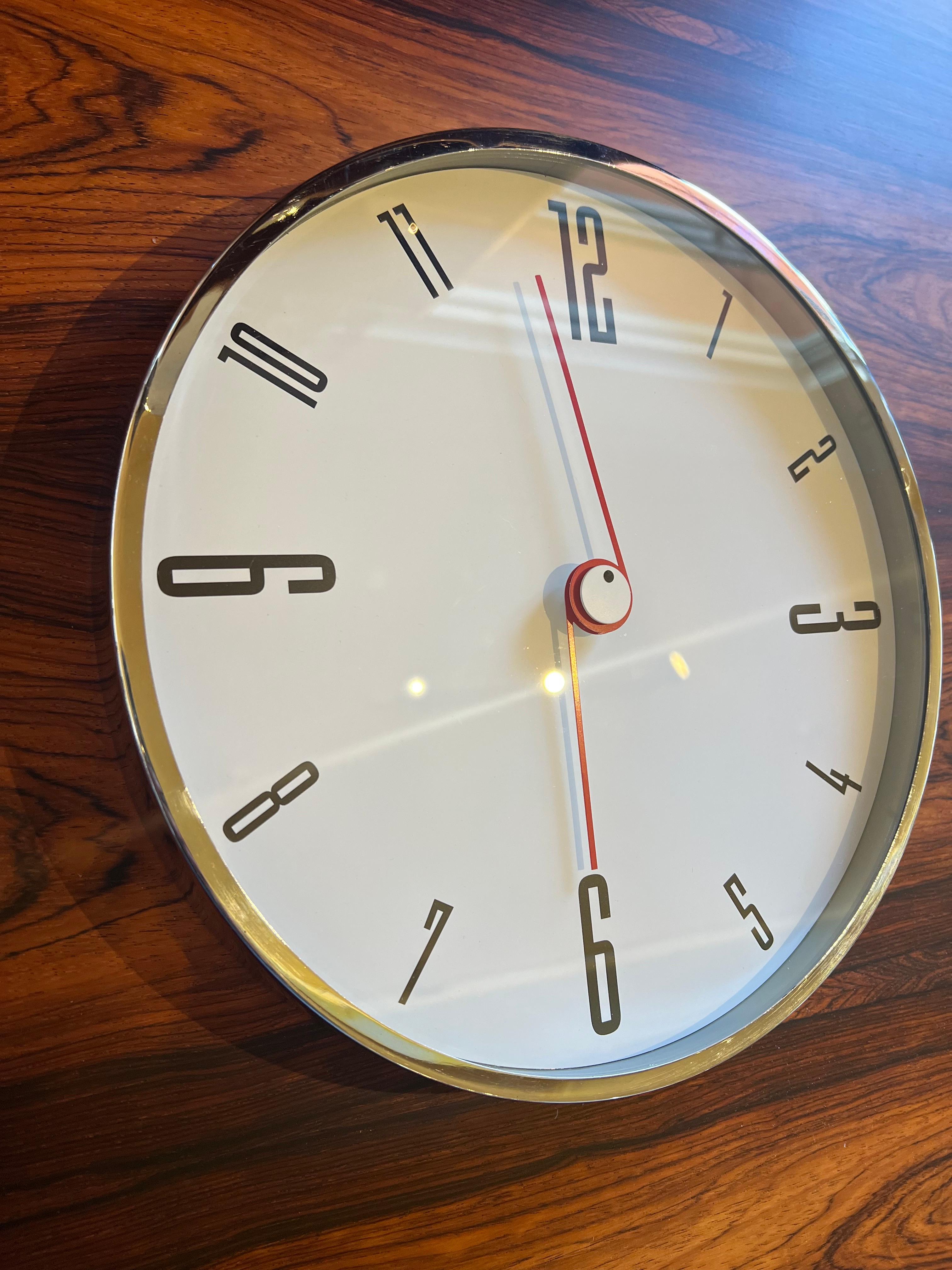 Post Modern Rare Wall Clock Chrome Plated Frame & Glass  In Good Condition For Sale In San Diego, CA