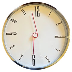 Post Modern Rare Wall Clock Chrome Plated Frame & Glass 