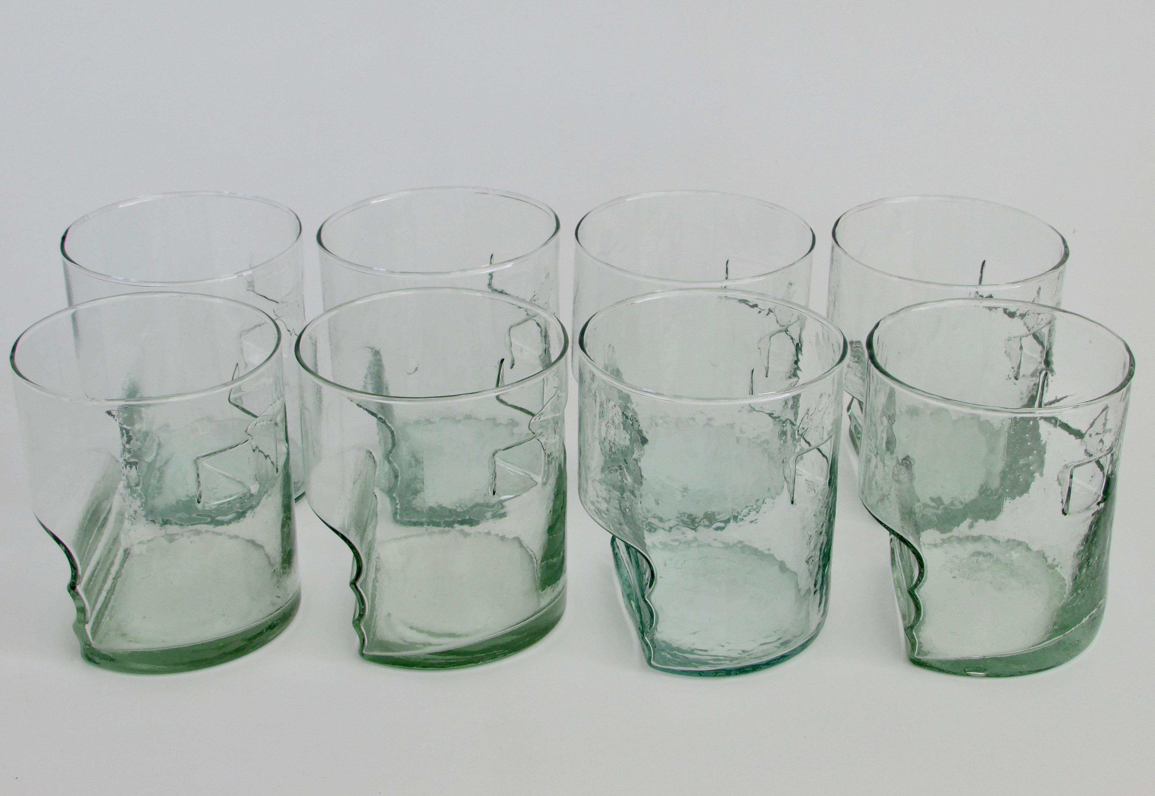 American Post-Modern Recycled Glass Lowball Cocktail Glasses, Set of Eight