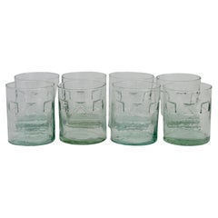 Post-Modern Recycled Glass Lowball Cocktail Glasses, Set of Eight