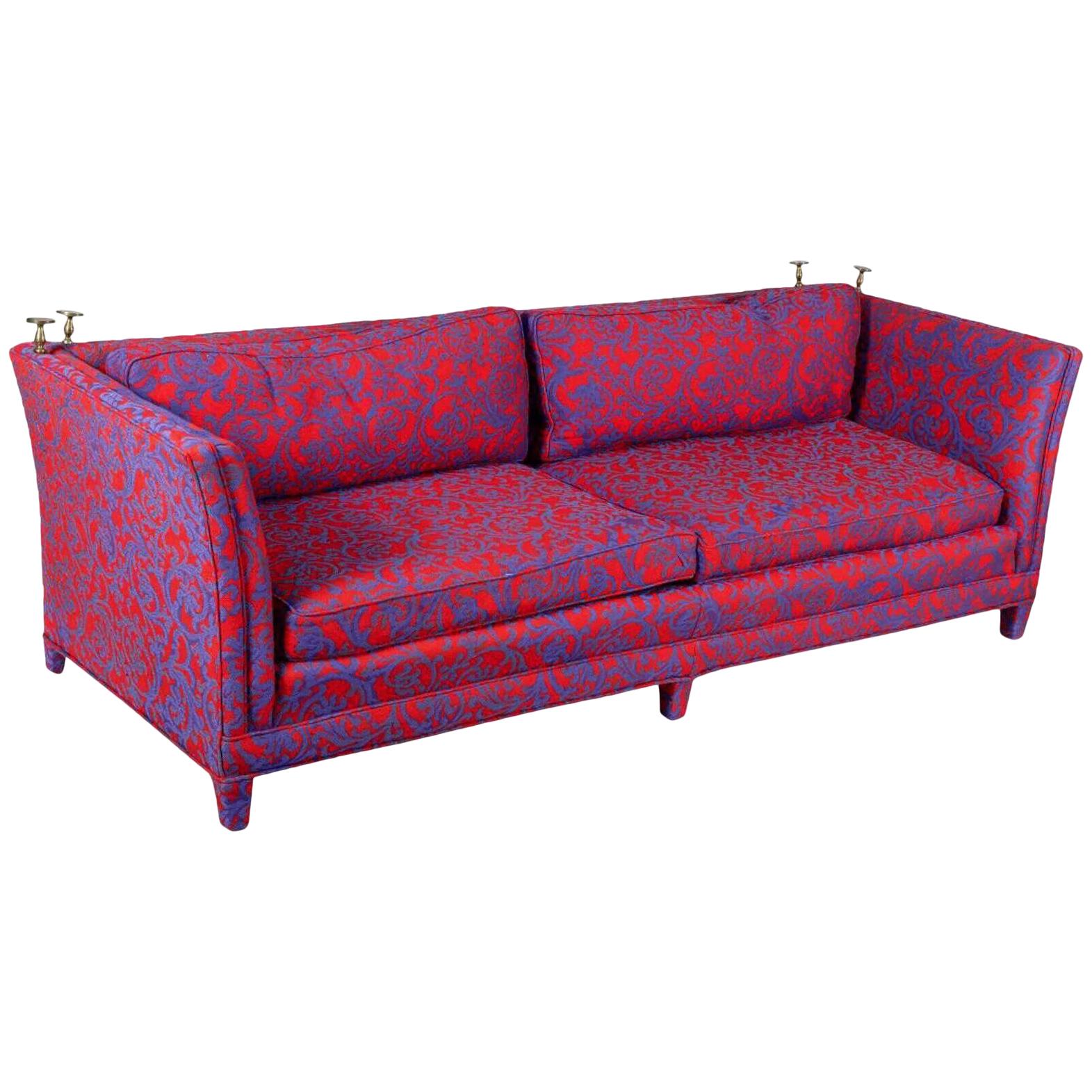 Post-Modern Red and Blue Hollywood Regency Jacobean Coral Knole Sofa 