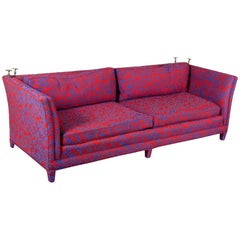 Vintage Post-Modern Red and Blue Hollywood Regency Jacobean Coral Knole Sofa 