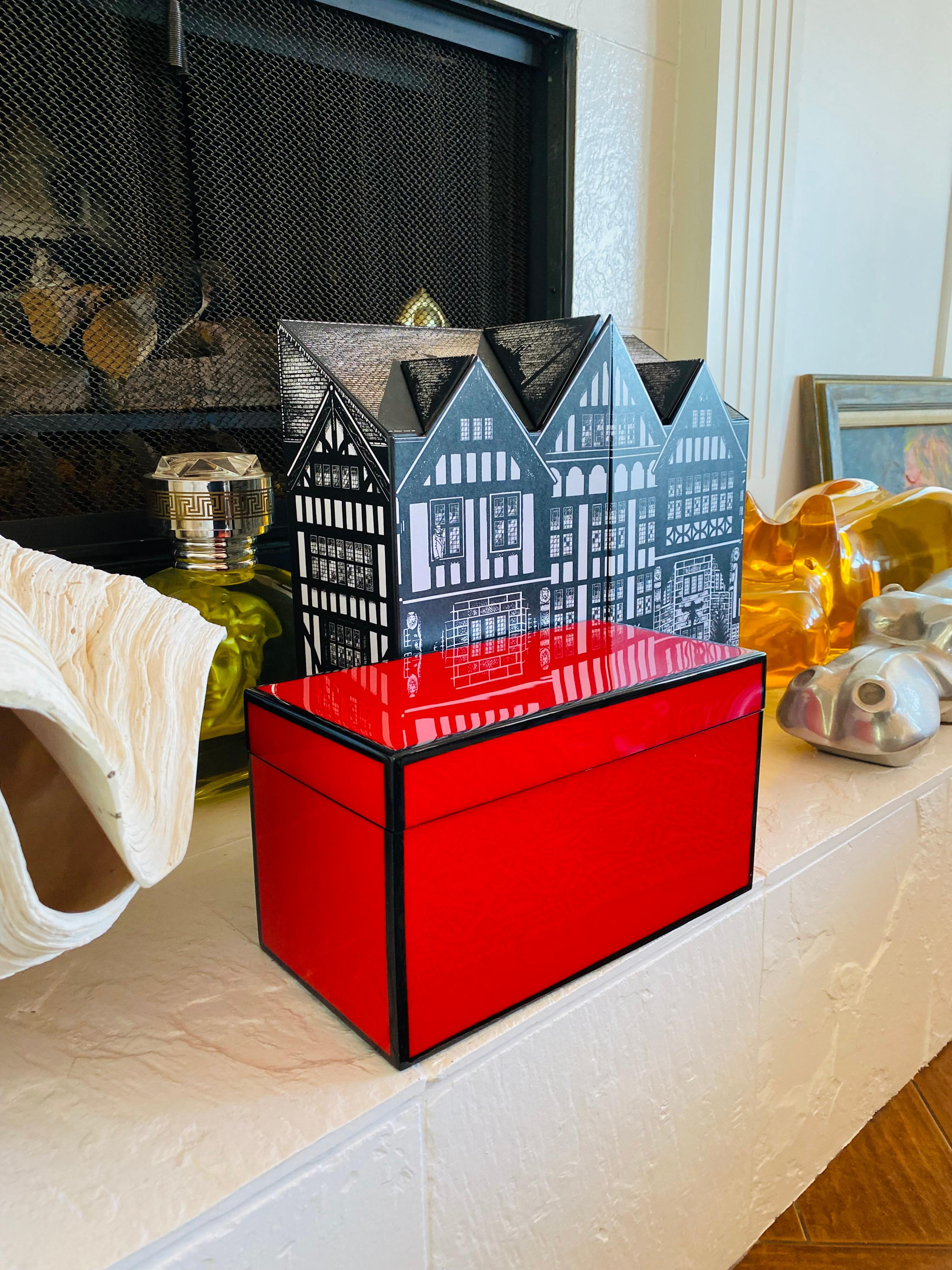 Thai Post Modern Red Lacquered Jewerly Box by Gumps