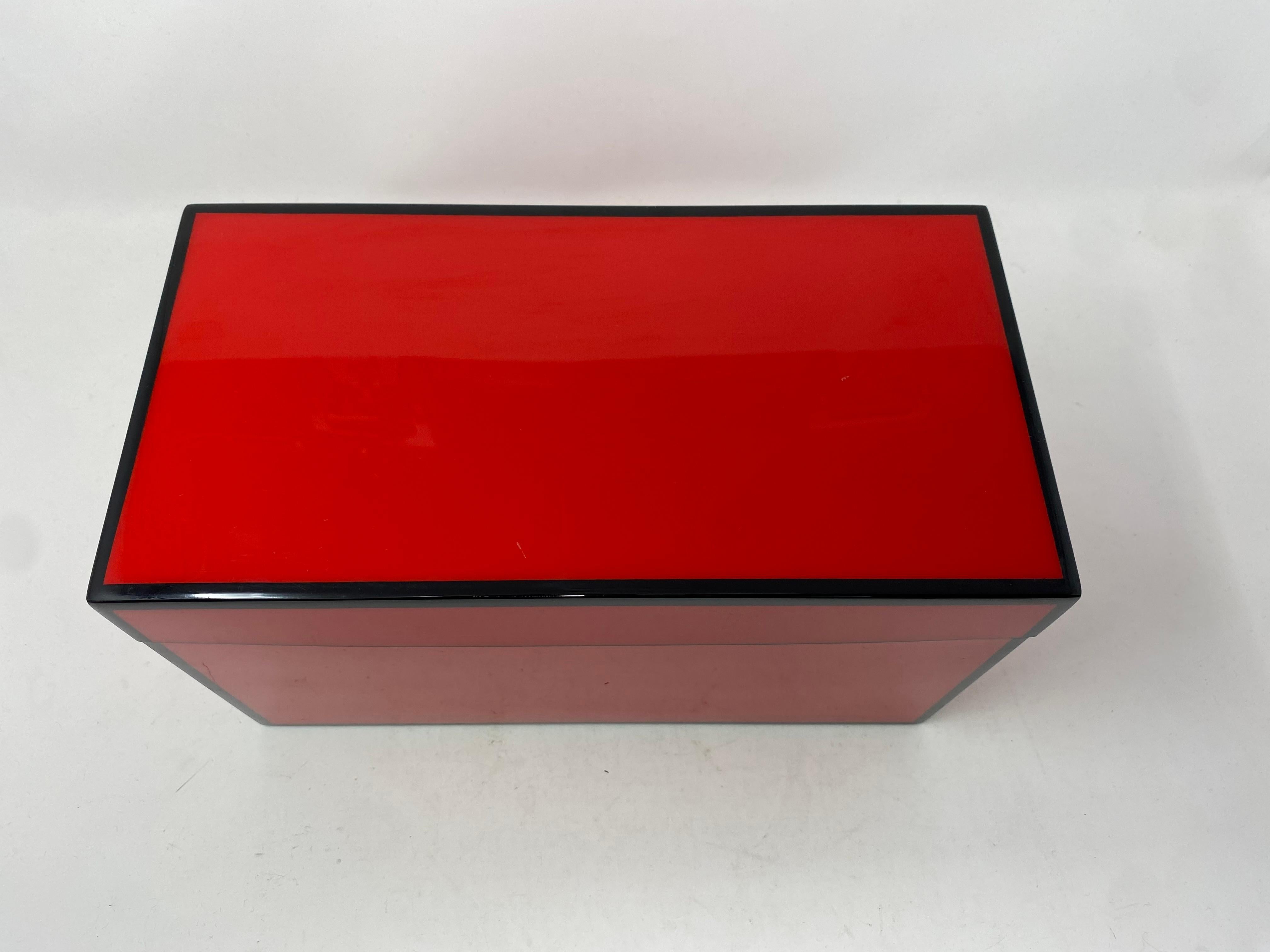 Late 20th Century Post Modern Red Lacquered Jewerly Box by Gumps