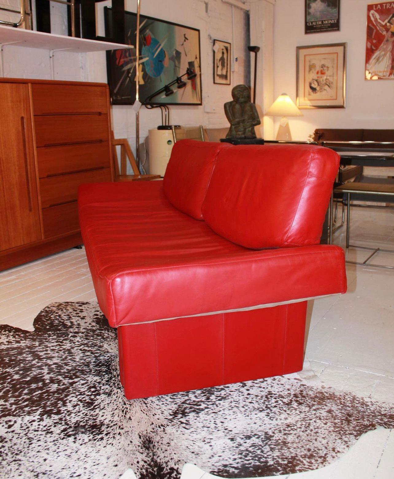 ikea red leather couch