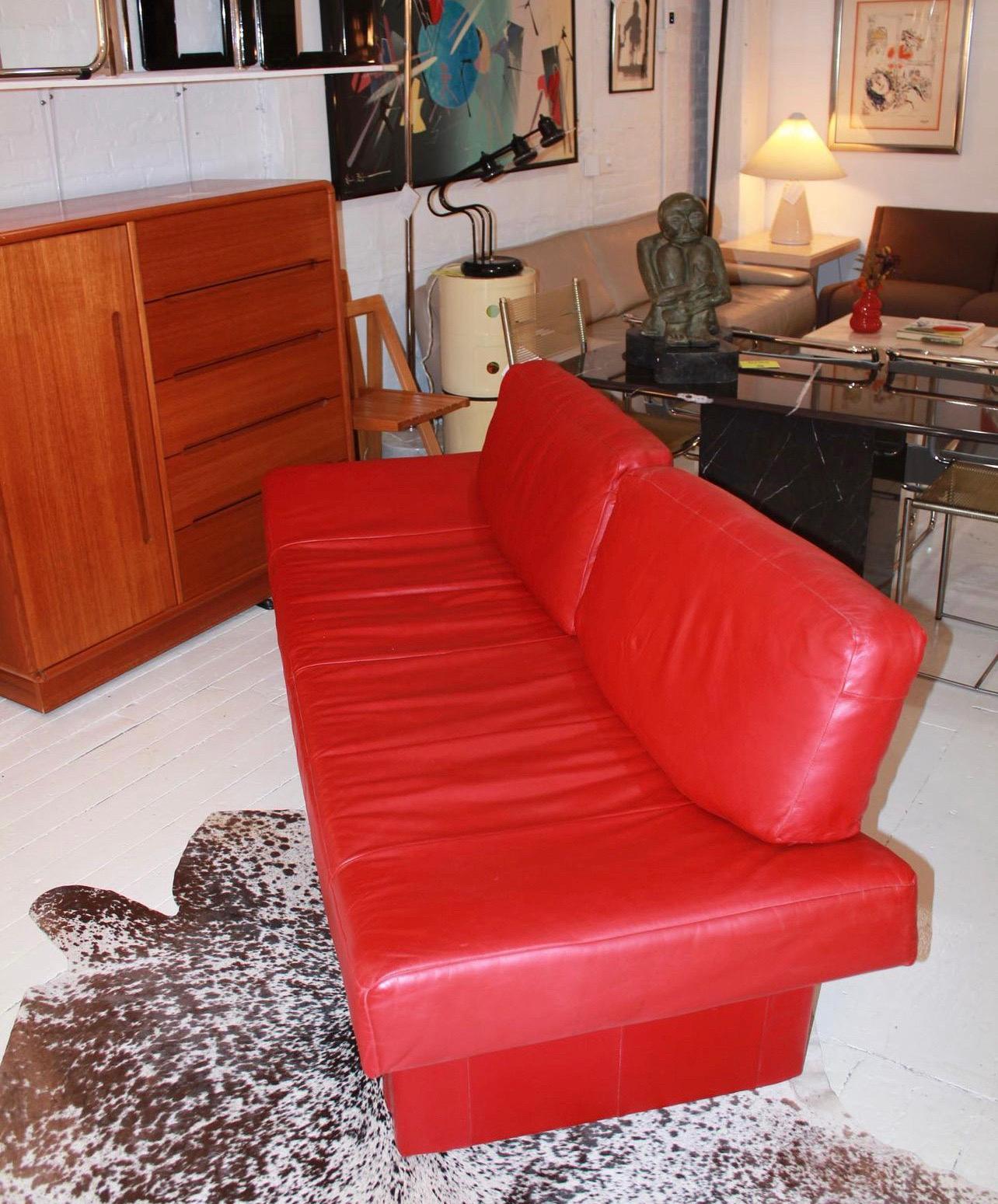 Italian Post Modern Red Leather Sofa by Flep S.P.a. Bitonto, Made in Italy For Sale