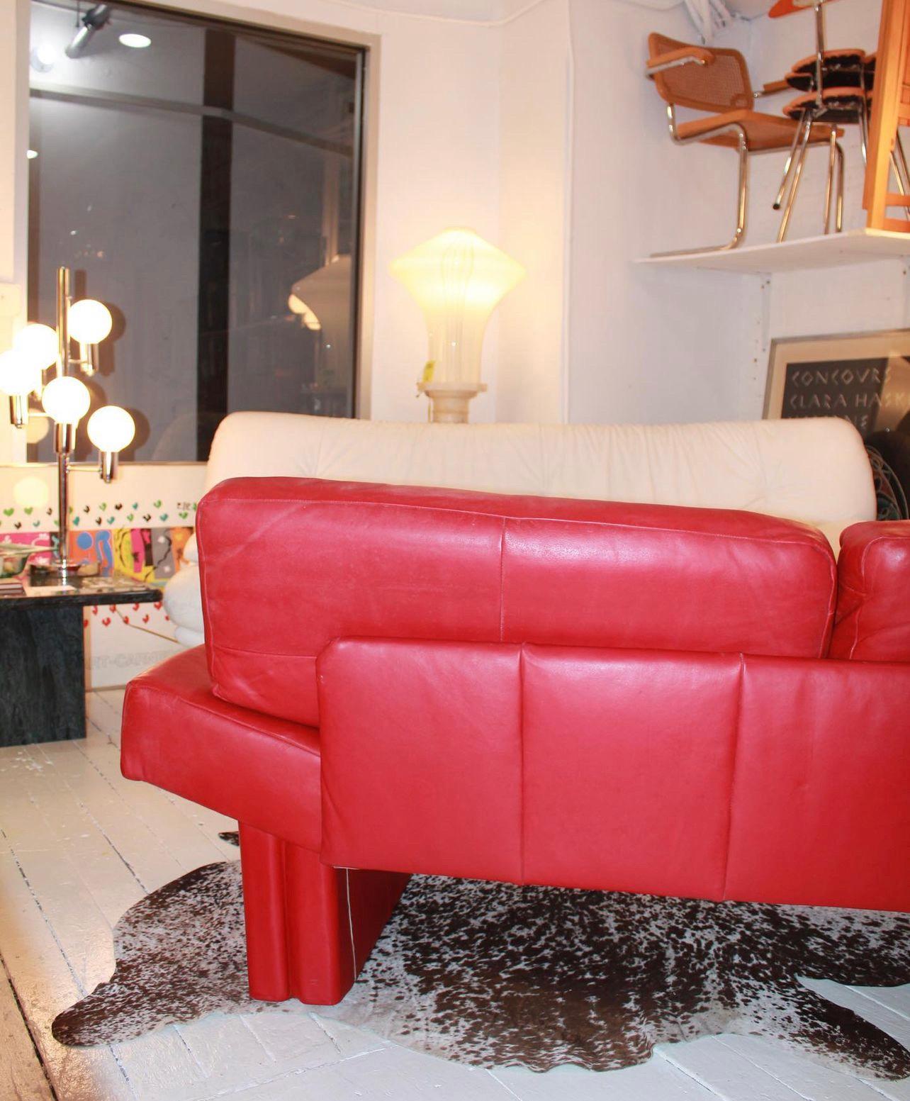 Italian Post Modern Red Leather Sofa by Flep S.P.a. Bitonto, Made in Italy For Sale