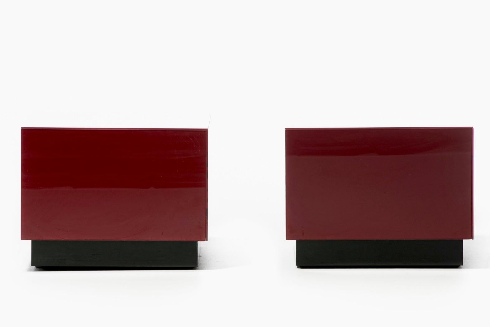 Post-Modern Post Modern Reverse Painted Red and Black Glass Cube End Tables c. 1980 For Sale