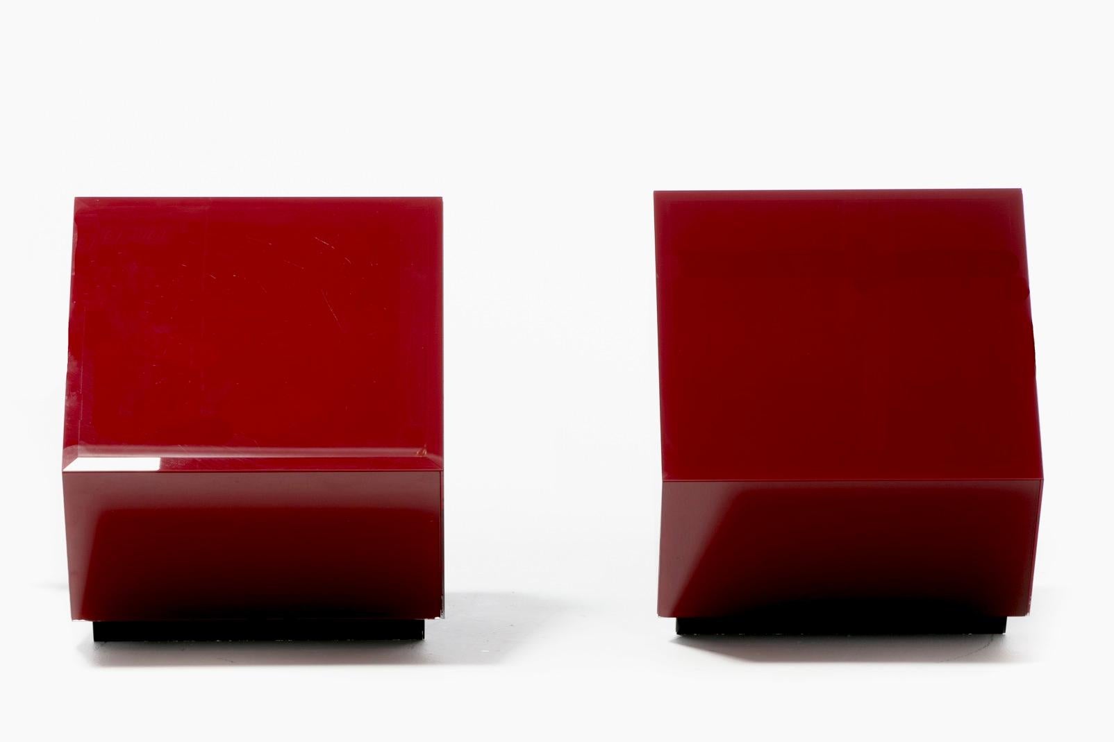 Post Modern Reverse Painted Red and Black Glass Cube End Tables c. 1980 In Good Condition For Sale In Saint Louis, MO